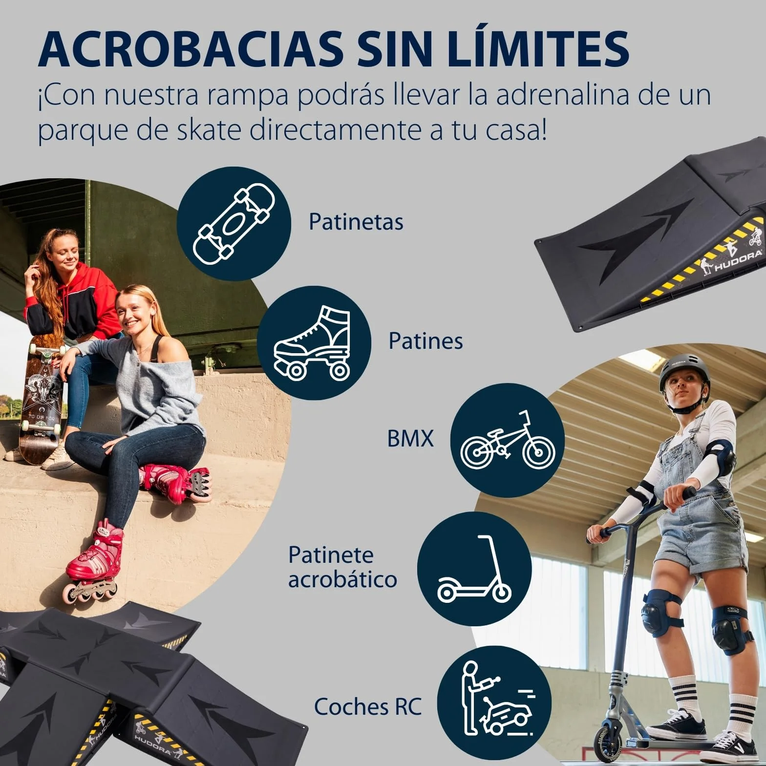 HUDORA Rampa de Skate 3/5 Piezas Mini Rampa de Plástico para Niños hasta 60/80kg