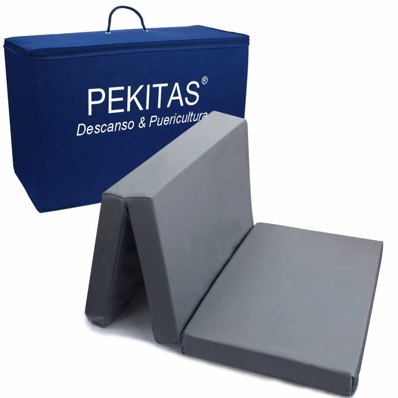 PEKITAS Colchón Cuna De Viaje Plegable 120x60 cm Grosor 6 cm Funda Desmontable Lavable Transpirable Gris Espuma Firme Bebé Fabricado En España