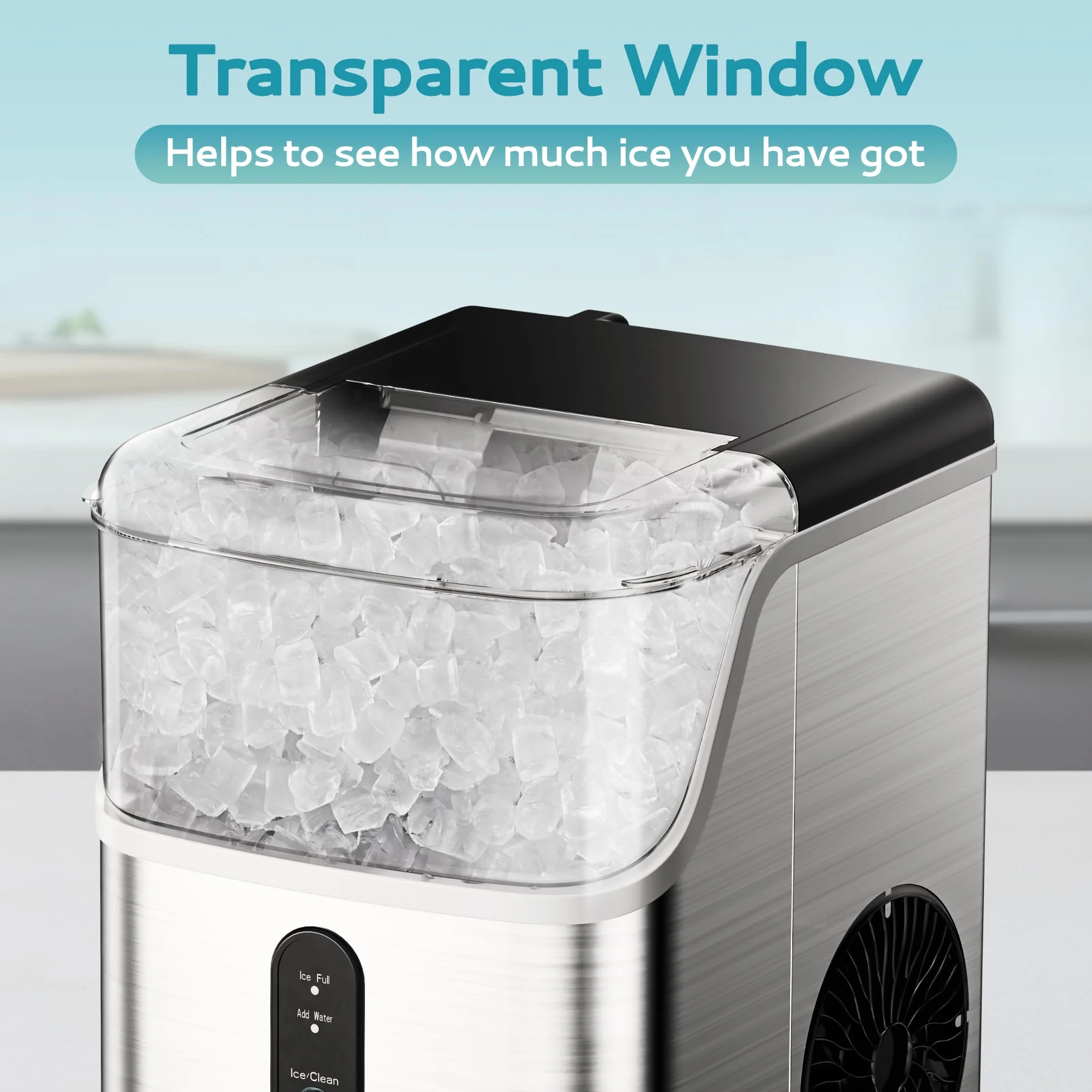 EUHOMY Nugget - Encimera para hacer hielo, máquina para hacer hielo de guijarros con hielo suave de 35 libras/24 horas, máquina de hielo sónico autolimpiable con cuchara de hielo y cesta, máquina de