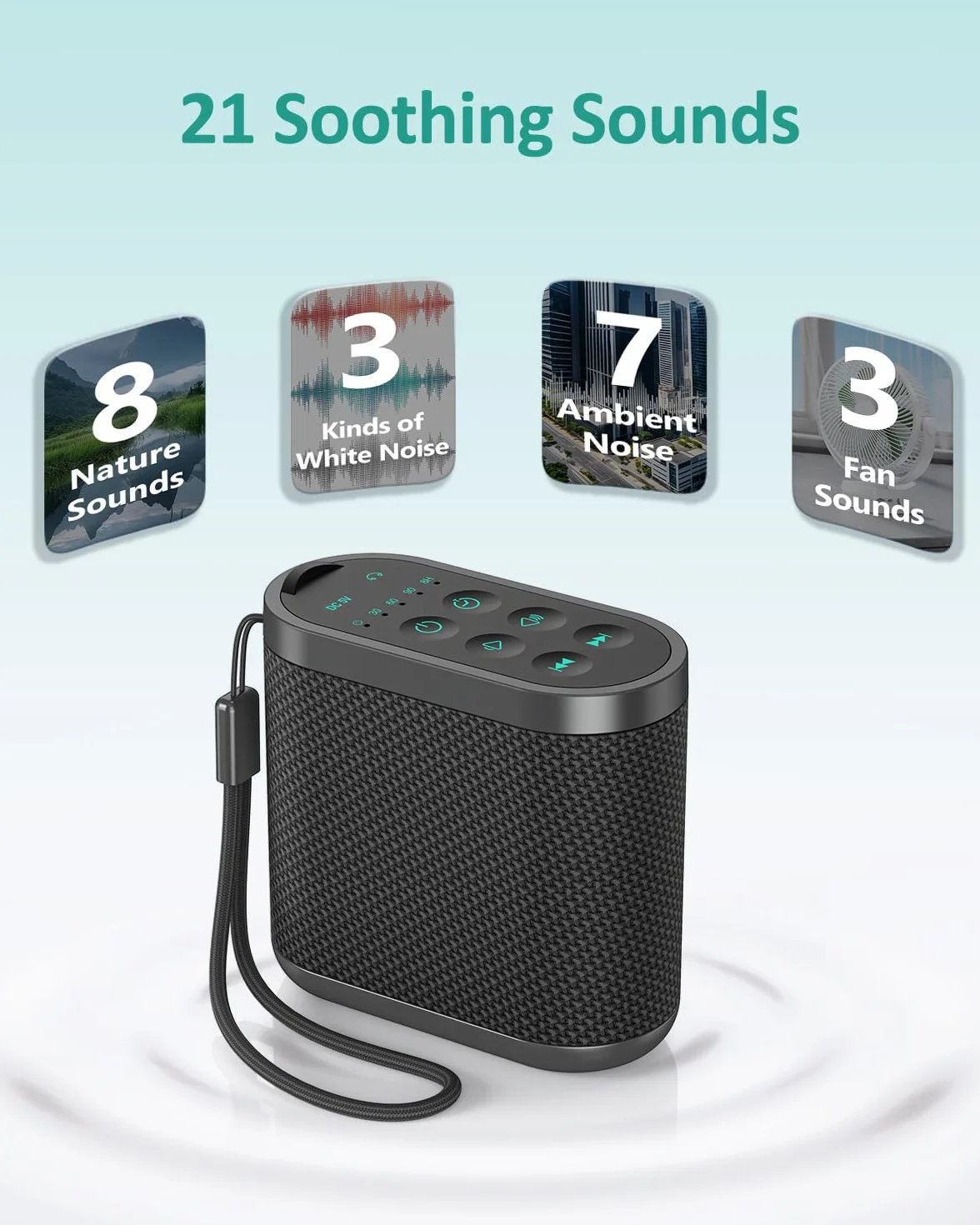Máquina de ruido marrón rosa blanco portátil para adultos bebé batería recargable conector auriculares 21 sonidos temporizador sueño