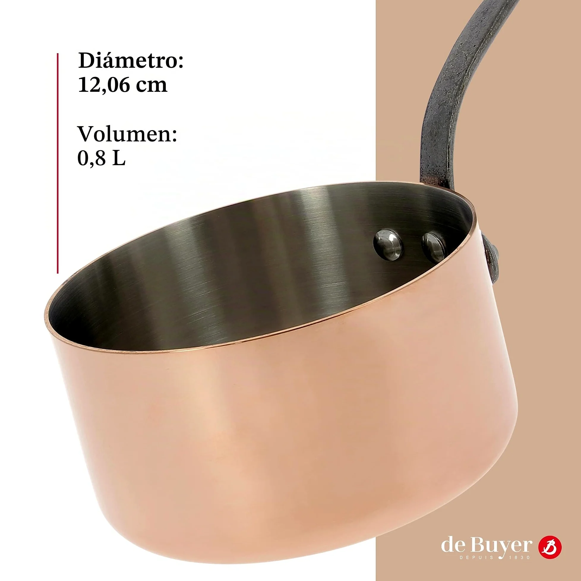 De Buyer, CAZO CON MANGO FUNDICION, INOCUIVRE , Ø 12 CM,-6460.12