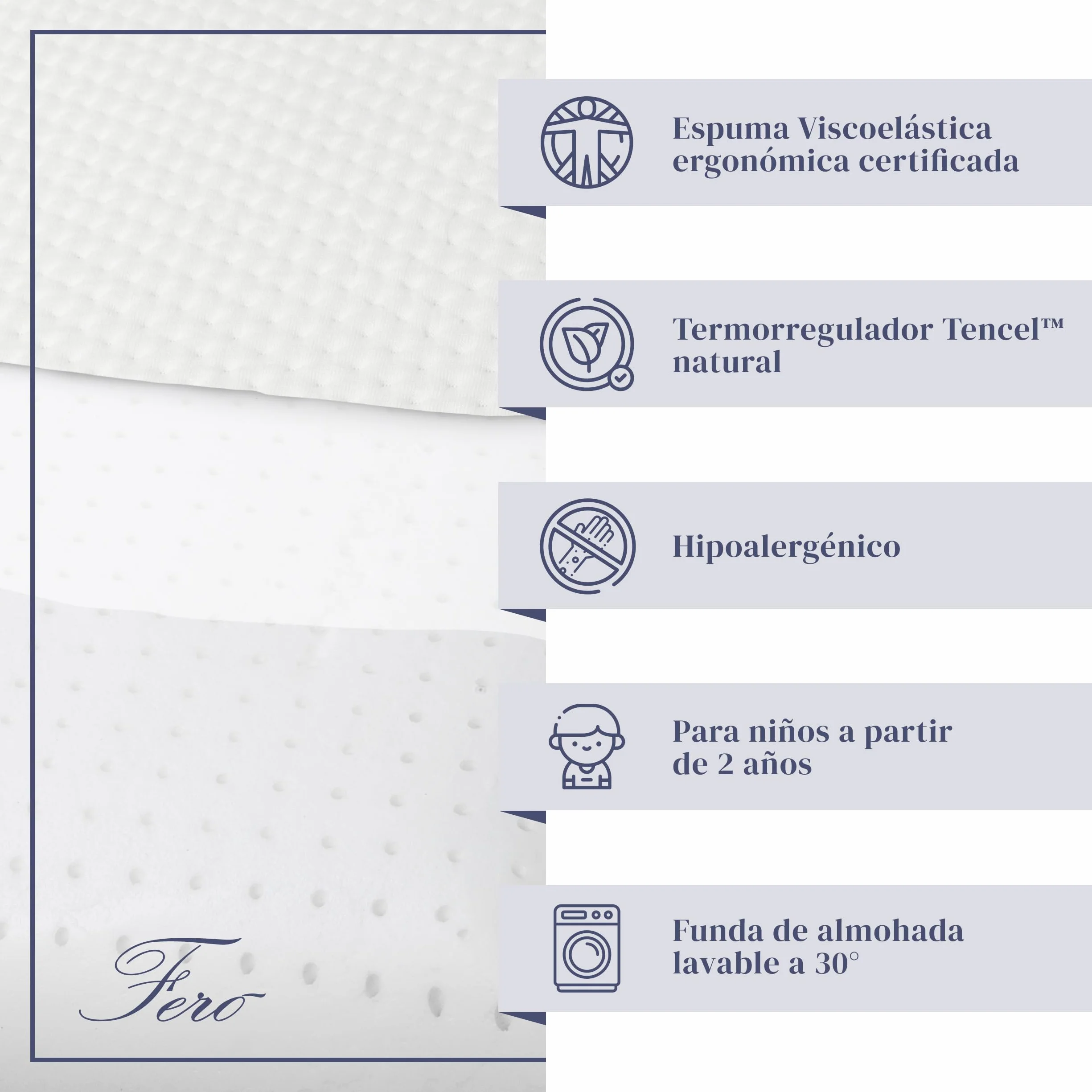 Almohada Cuna 60x40x6 cm Tencel Hipoalergénico Espuma Viscoelástica Natural Transpirable Oeko-Tex