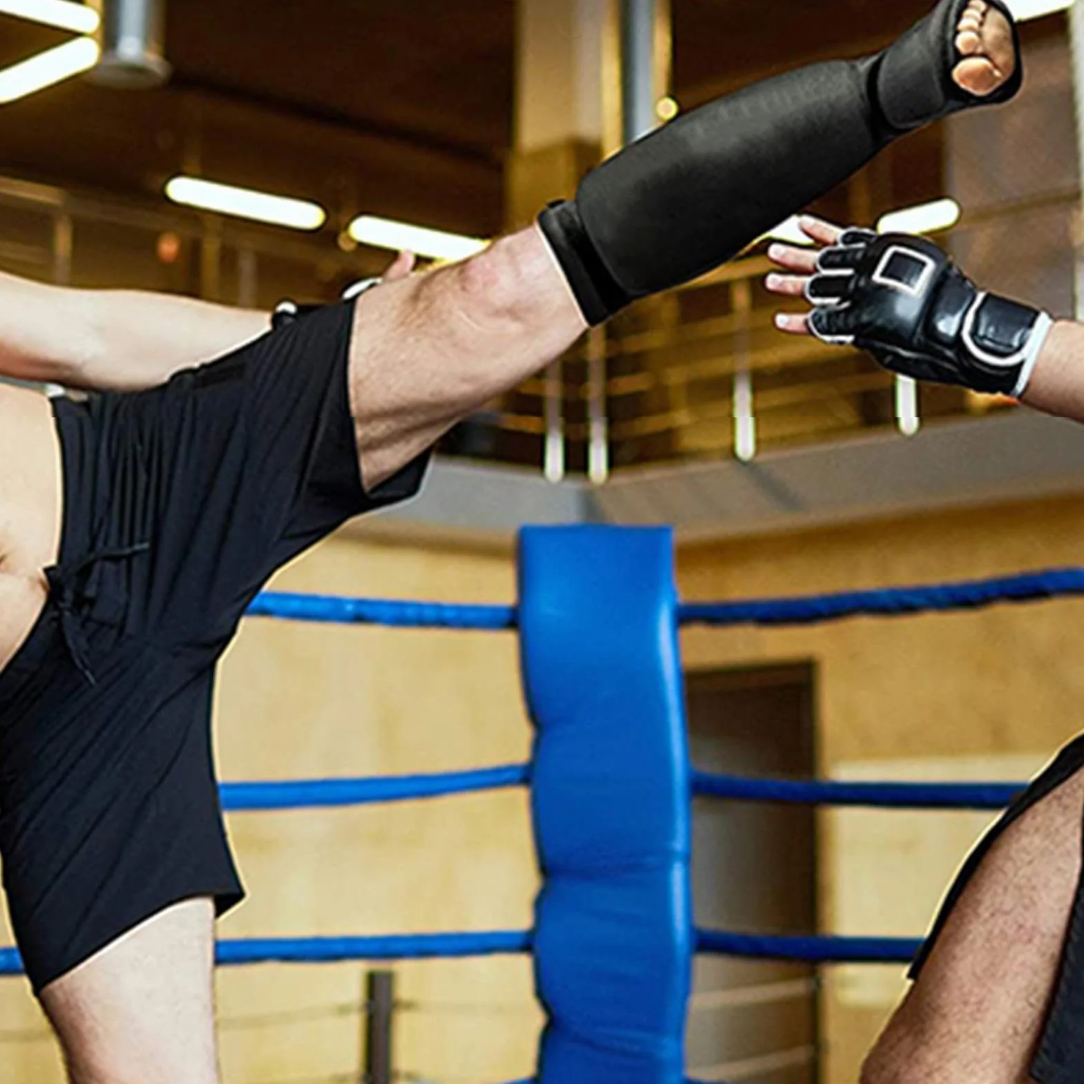 Protector de piernas Muay Thai MMA acolchado para artes marciales entrenamiento combate Kickboxing