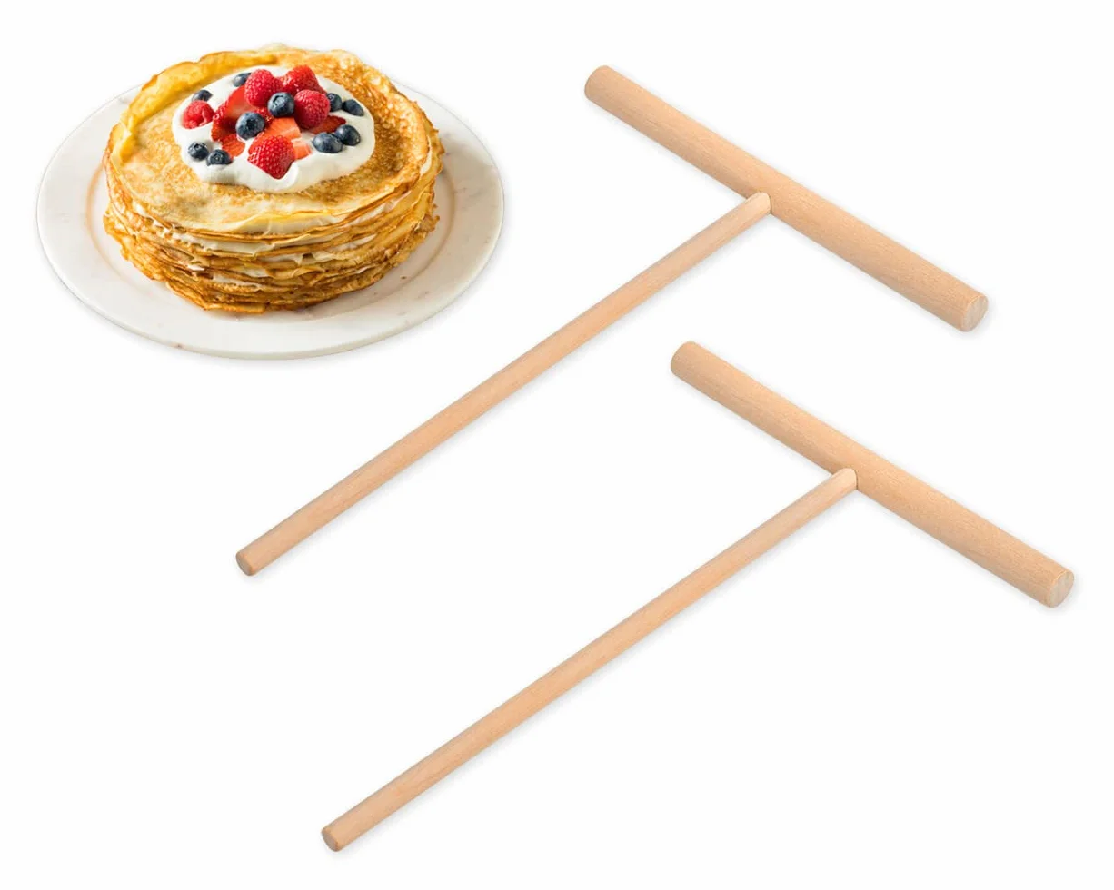 Esparcidor de Rastrillo Crepas 2 Piezas 6.1 Pulgadas x 4.7 Pulgadas Herramienta de Madera en Forma de "T" para Crepas Fabricante de Crepas y Panqueques de Madera