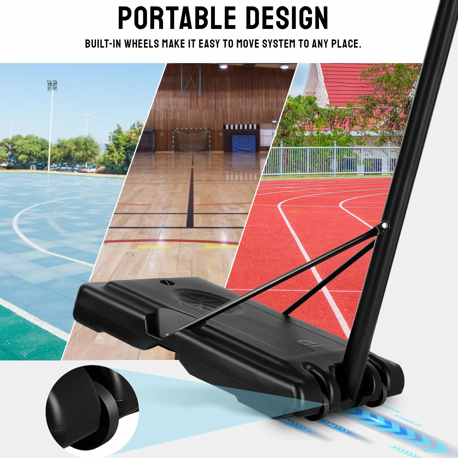Canasta de baloncesto portátil con ruedas, altura ajustable 230-304 cm, para niños y adultos