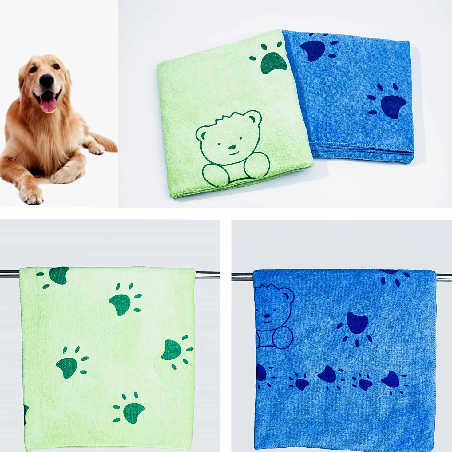 2 Piezas Toallas Baño Perros Toallas de Baño para Perros Toallas de Microfibra para Secar Perros Toallas de Playa Toallas Ultra Absorbentes para Perros Pequeños Medianos