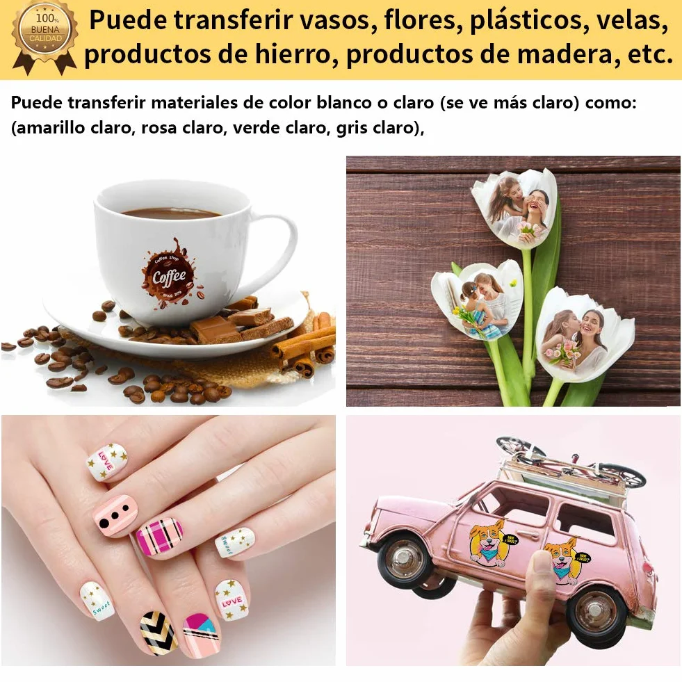 TransOurDream-Marca de confianza,Imprescindible para fiesta,Papel Calcomanía transparente al Agua (A4x10) Waterslide decal paper,Utilizado en vasos, velas, cerámica, etc.ES-6-10