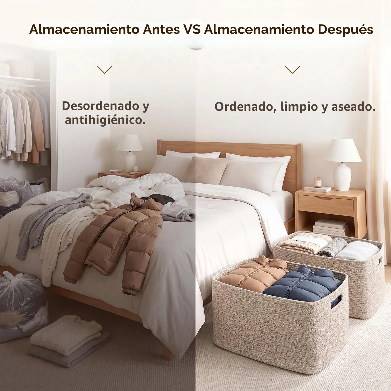 OIAHOMY Cesta grande con asa para almacenamiento de mantas, tejida con cuerda de algodón, 75 litros, 55,88 x 43,18 x 30,48 cm, para sala de estar, para juguetes, habitación infantil, marrón veteado