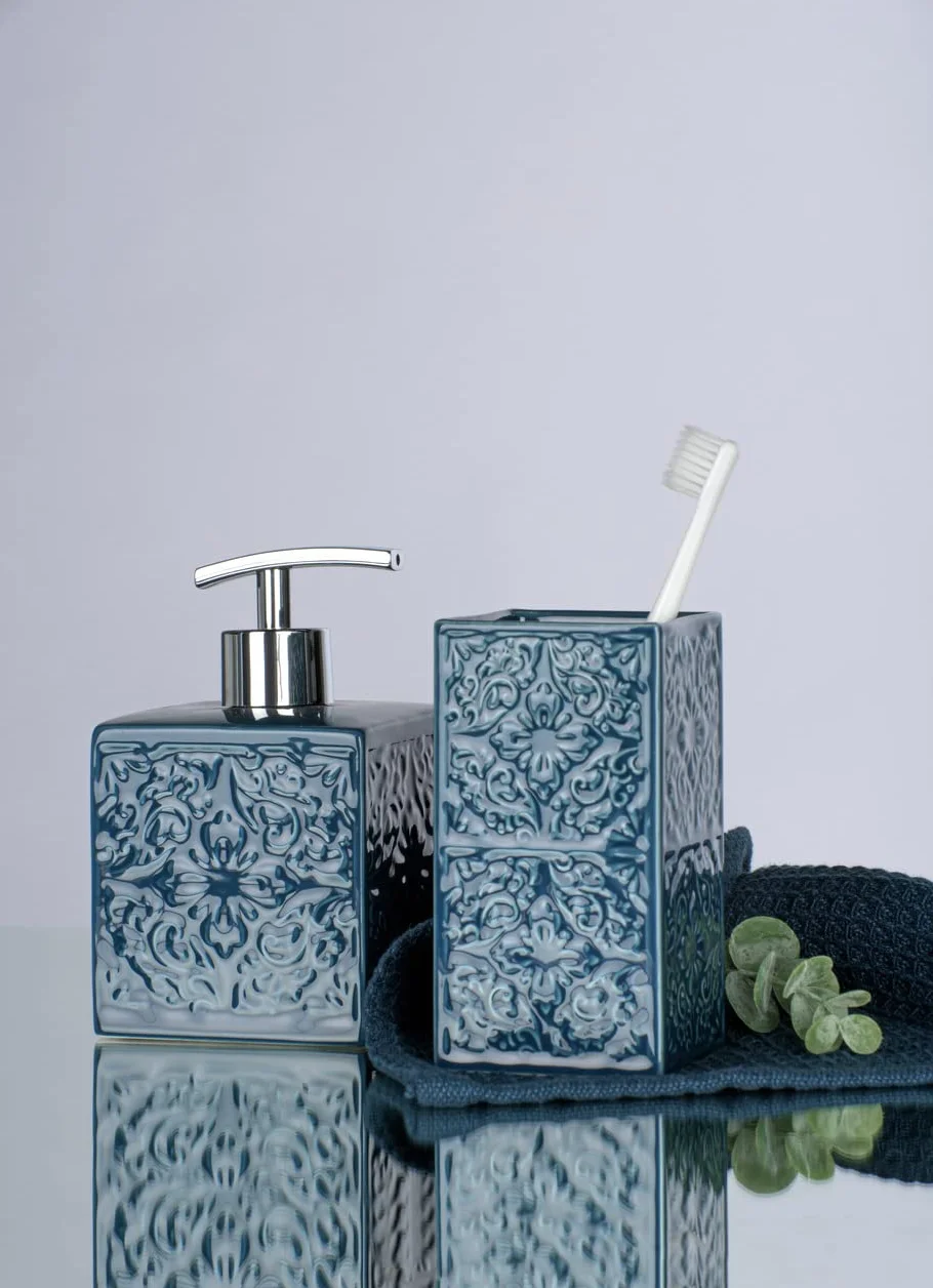 Wenko Cordoba Vaso para Cepillos de Dientes, Cerámica, Azul, 6.5x6.5x12 cm