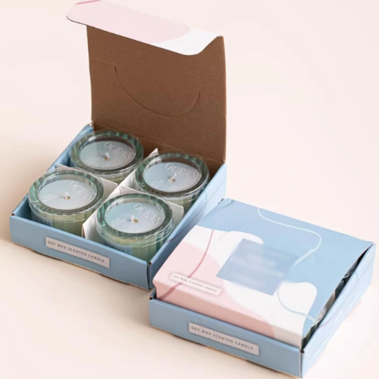 Velas de vidrio hechas con cera de soja y aceites esenciales Velas aromáticas modernas en tarro cilíndrico for mujeres y hombres(Blu)