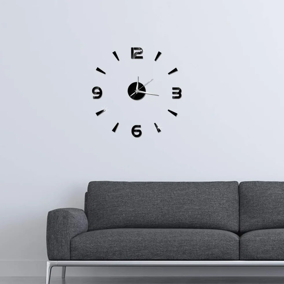 Tyenaza Reloj Adhesivo de Pared, 60 x 60 cm Reloj de Pared Silencioso y Adhesivo, Reloj de Pared Grande Salon sin Marco DIY Silencioso Moderno para Decoración, para Casa, Restaurante, Hotel(Negro)