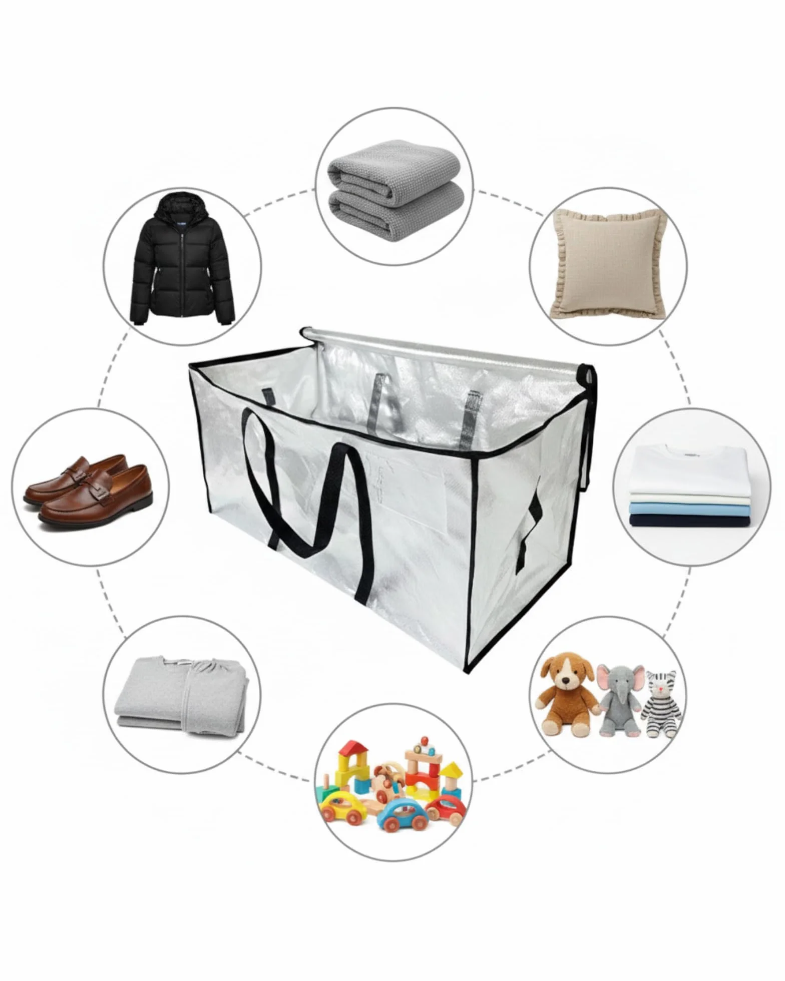 2 Piezas 95L Bolsas de Almacenamiento Grandes con Tapa - Bolsas de Mudanza Transparentes, Organizador de Ropa y Mantas, Impermeable y Plegable para Ropa de Cama, Mudanzas, Hogar y Juguetes