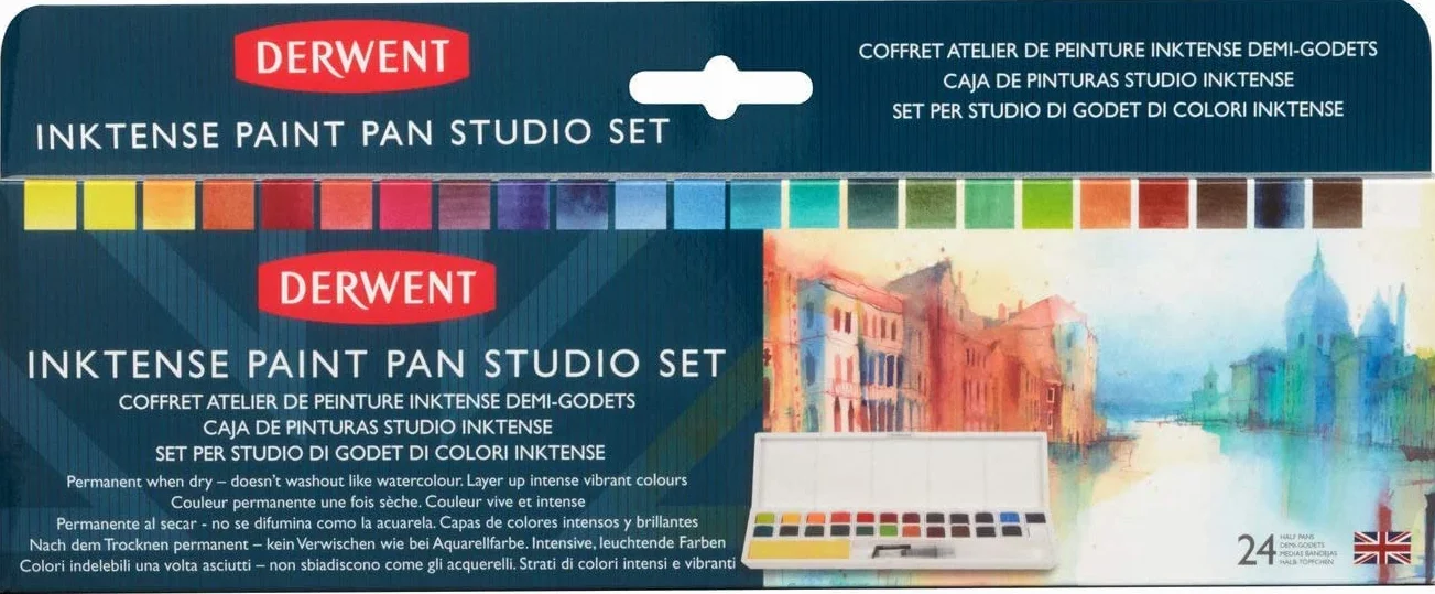 Derwent 2305545 - Paleta de 24 Acuarelas Inktense, Soluble en Agua, Ideal para Dibujar y Pintar en Papel o Tejidos, Permanente en Seco