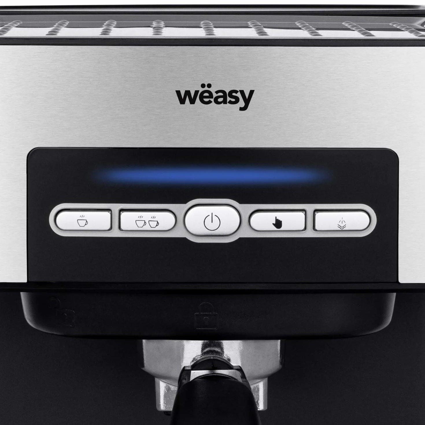 KFX32 Maquina de Café Espresso Programable, 15 Tazas, Depósito de 1.6 litros, Presión Bomba 20 Bares, Brazo Doble Salida, Vaporizador, Superficie Calientatazas, Acero Inoxidable, Plata
