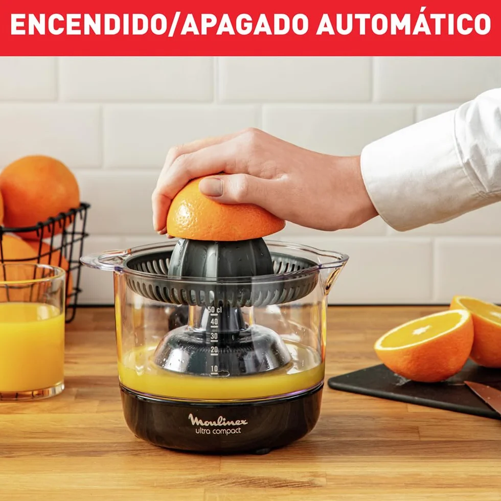 Moulinex Exprimidor Compacto de 25 W con Jarra Transparente Desmontable de 0,45 L, Cono de Doble Sentido, Apto para lavavajillas, De pástico, PC120870