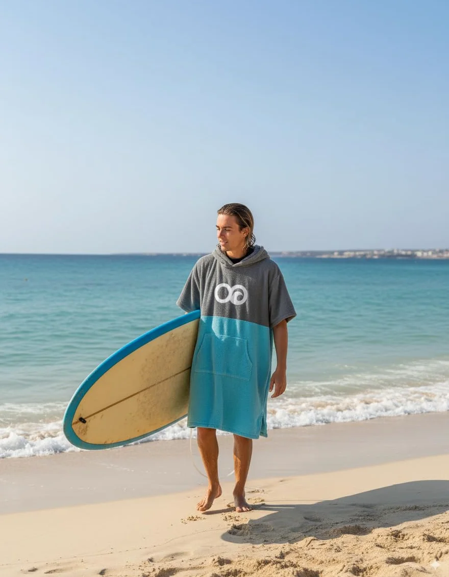 Poncho Toalla de Surf con Capucha y Bolsillo Menta Gris S/M