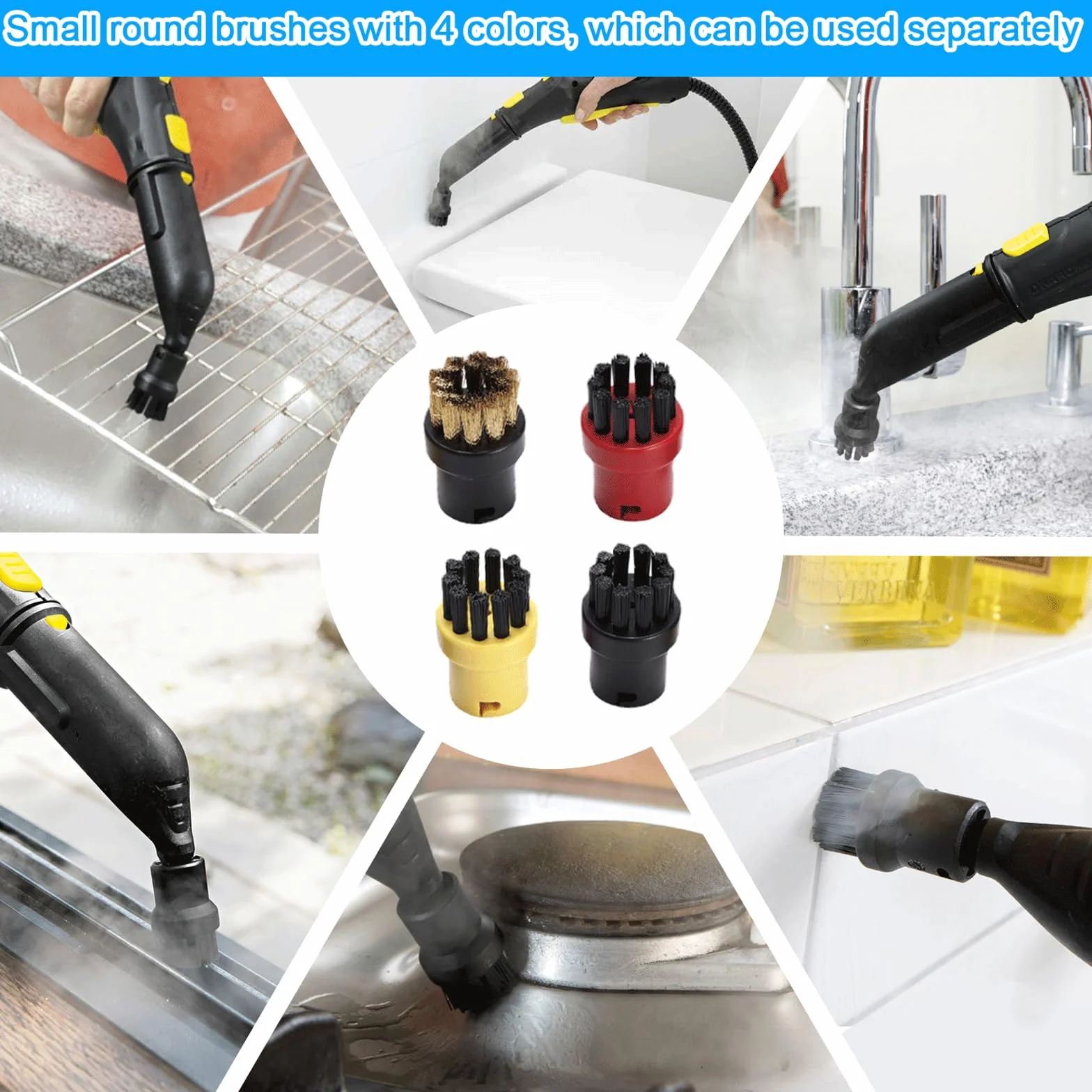 7 Pcs Accesorios Karche- Vapor, 4 Cepillos Redondos, 1Cepillo Redondo Grande y Boquilla de Jet Nozzle, para Limpiadoras a Karche-r Vapor SC1 SC2 SC3 SC4 SC5 SC7 CTK10