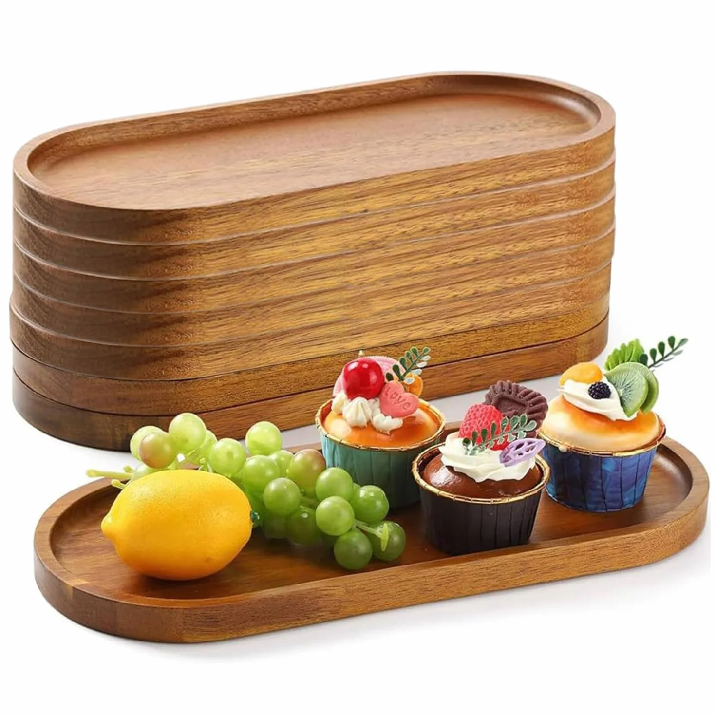 Bandejas de madera para servir charcutería, platos ovalados de madera, platos de madera para servir queso, platos a granel para postres, aperitivos, pan, aperitivos de frutas (35 x 14 cm, 8 unidades)