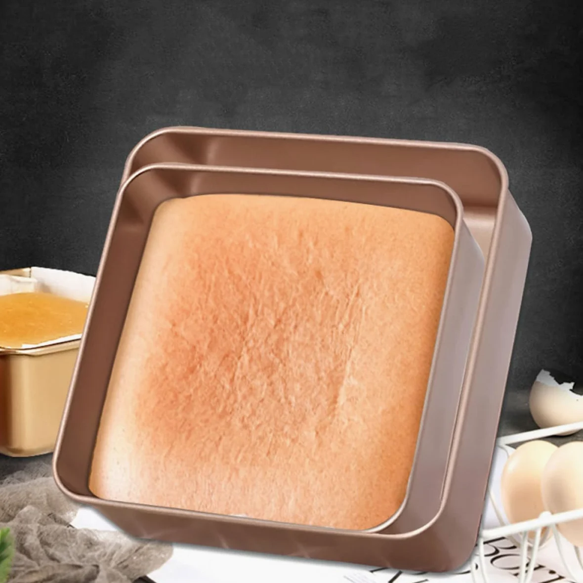 VANZACK Molde Cuadrado Fácil Desmolde para Pasteles de Acero Inoxidable Dorado Antiadherente y Multiuso Adecuado para Pizza y Snacks en Cocina