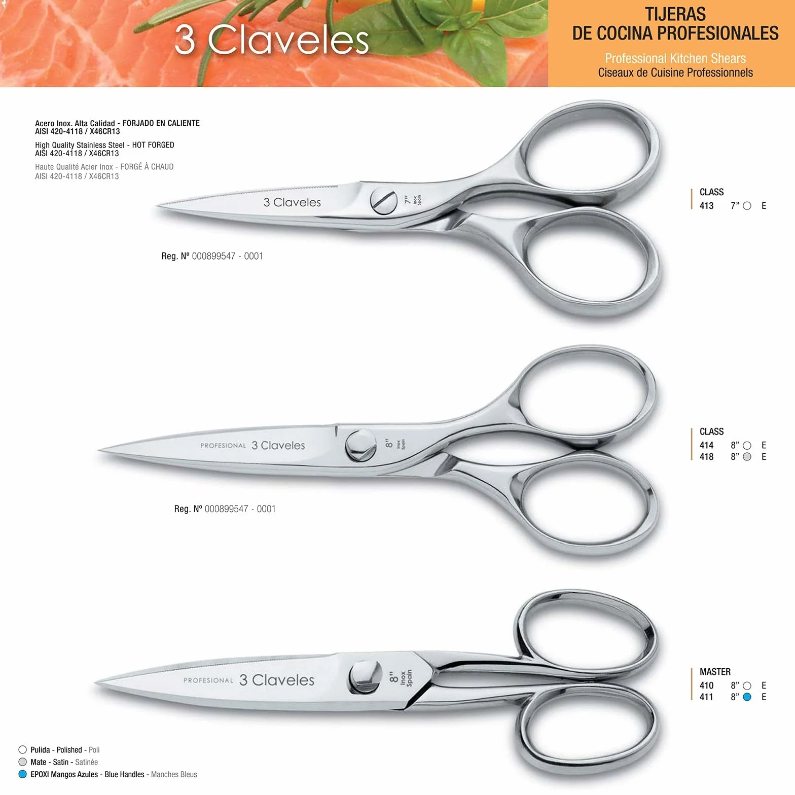 3 Claveles - 3Claveles 404 - Tijera para cocina de 8 pulgadas, inox