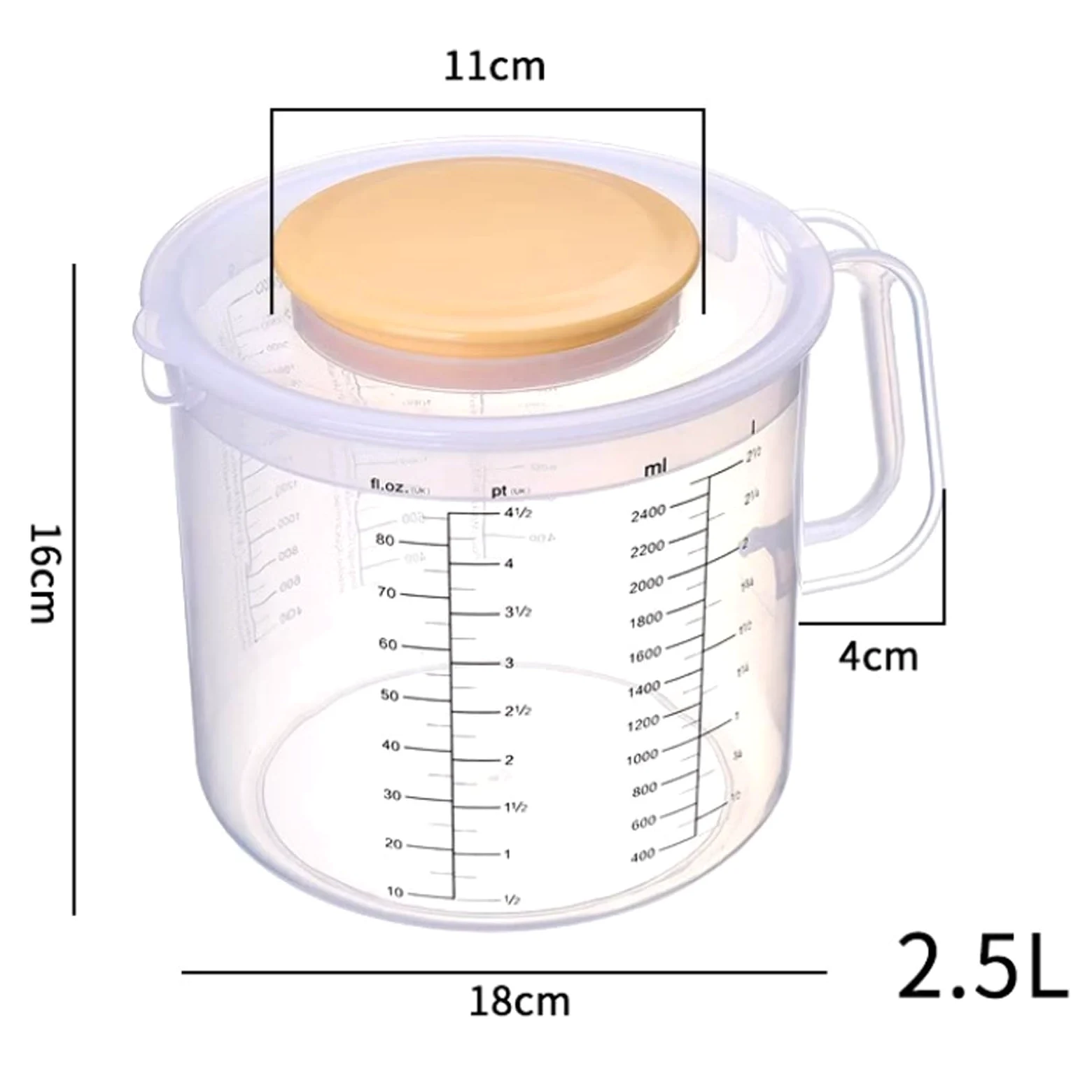1 Unidad de Vaso medidor de plástico Transparente con Tapa - Jarra graduada con asa y Pico, Herramienta de medición precisa para Hornear, batir Huevos y Mezclar, Bol de Cocina versátil
