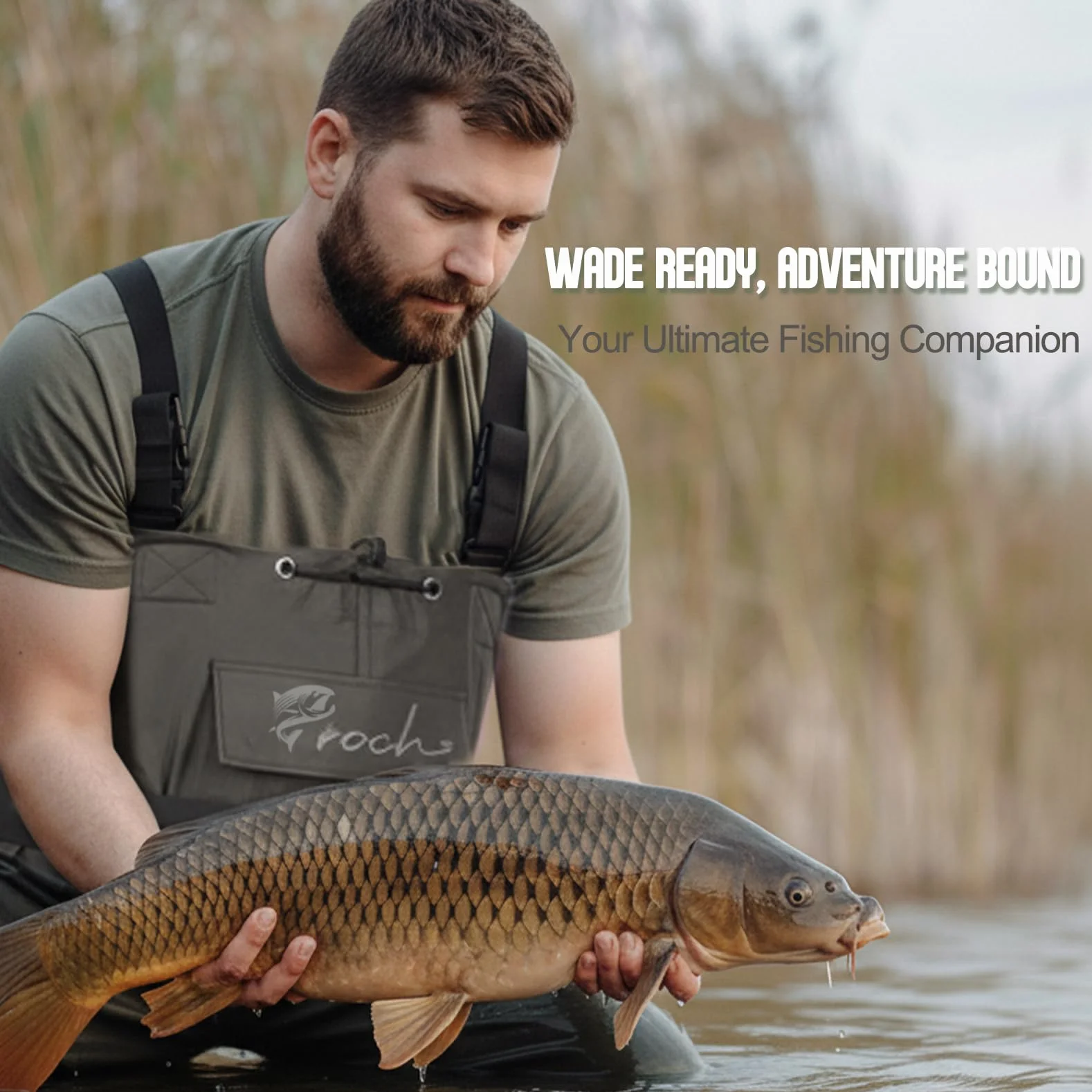 Croch Pantalones de vadeo para hombre y mujer, resistentes al agua, con botas de vadeo de PVC, con botas de goma, talla 38-47, antideslizantes y resistentes, ideales para pesca, caza y exteriores