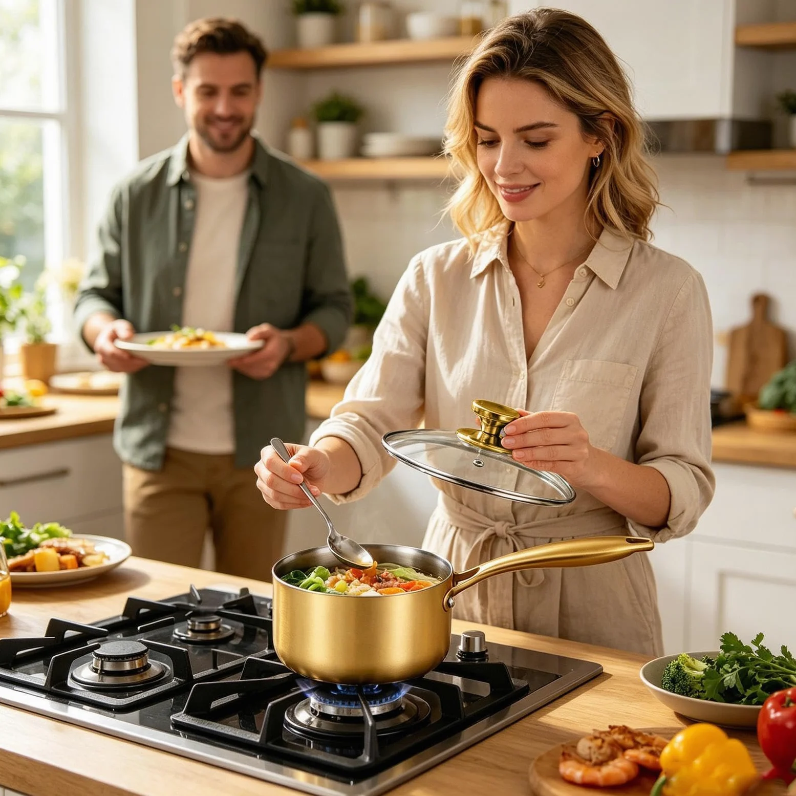 Cazo Para Salsas Cacerola de Cocina Fabricada en Acero Inoxidable con Mango | Olla Pequeña Para Cocinar, Tapa Incluida Para Hogar Cocina Restaurante Al Aire Libre Jardín Ca
