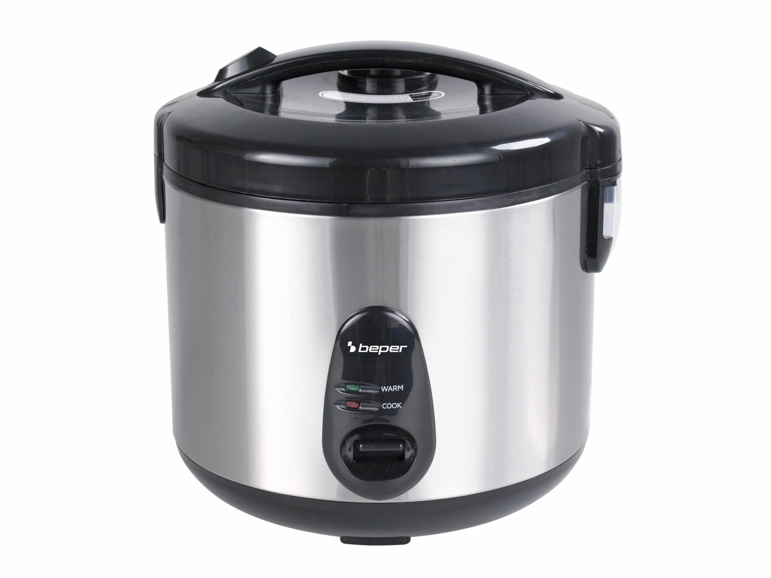 BEPER P101VAP002 Olla arrocera eléctrica con función de conservación del calor, capacidad de 625 g, revestimiento antiadherente, tapa con junta de silicona y bandeja para cocinar al vapor.