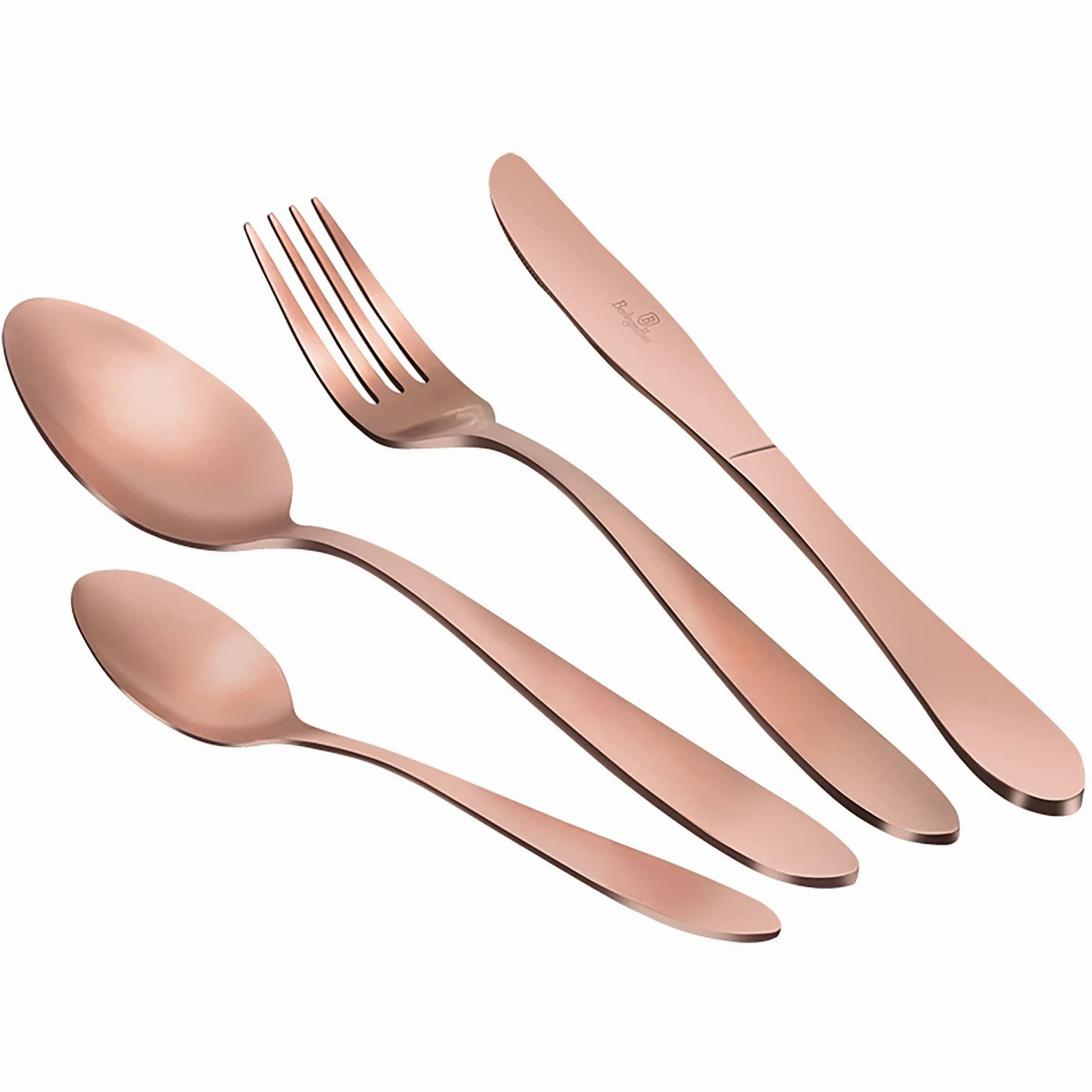 Berlinger Haus Rose Gold Satin Cubertería Dorada Mate Completa 24 Piezas Acero Inoxidable, Juego Cubiertos 6 Personas, Camping, Hoteles, Acabado Satinado, Diseño Moderno y Elegante, Oro Rosa