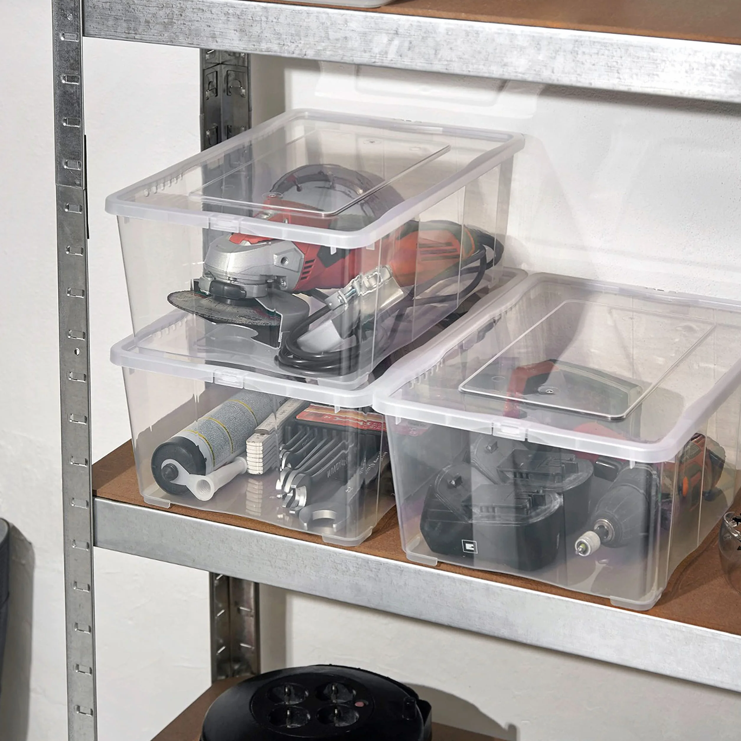 Grizzly 3 x Caja de Almacenaje con Tapa de 10 L - Cajón de Plástico Transparente Apilable - Caja Multiusos Organizador de Armarios para Ordenación de Ropa