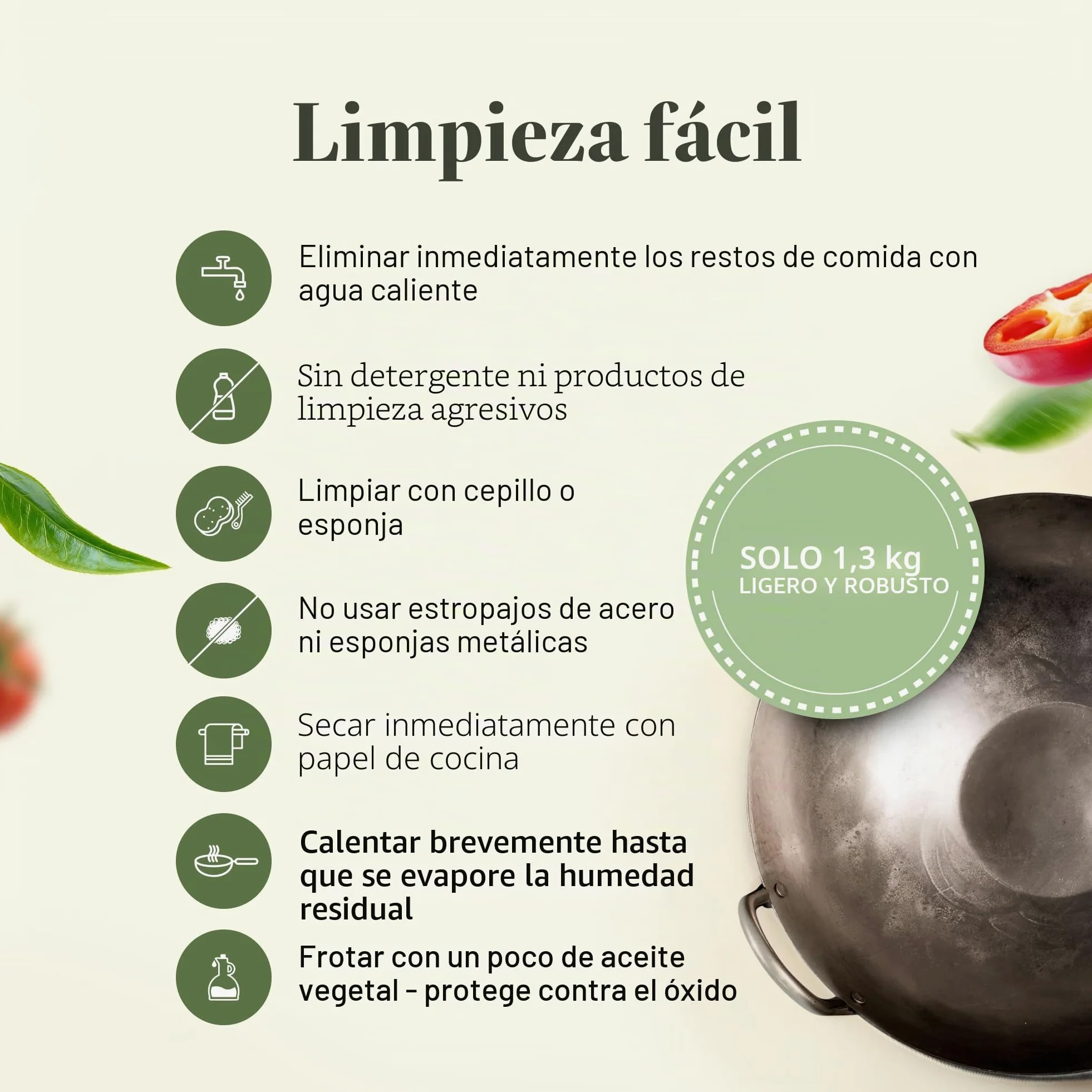 pasoli Wok con Base Plana para la Cocina (también de inducción) | 30 cm de diámetro | Tradicional de Acero al Carbono Martillado a Mano, Mango de Madera | Capa Antiadherente Natural