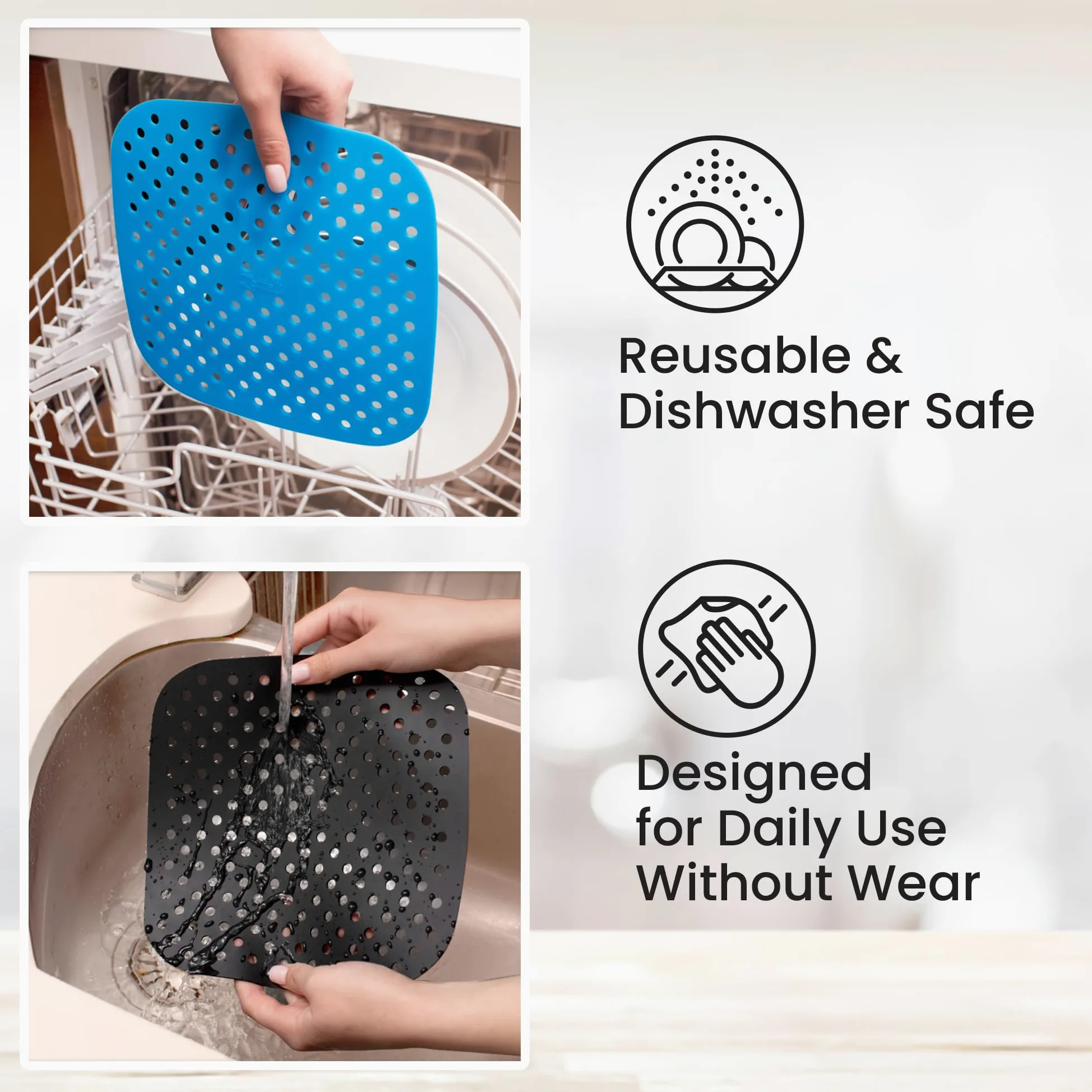 Forros reutilizables para freidora de aire, paquete de 3 unidades para 2 cuartos de galón, forro cuadrado de silicona para freidora de aire de 6.5 pulgadas, accesorios fáciles de limpiar, como se ve
