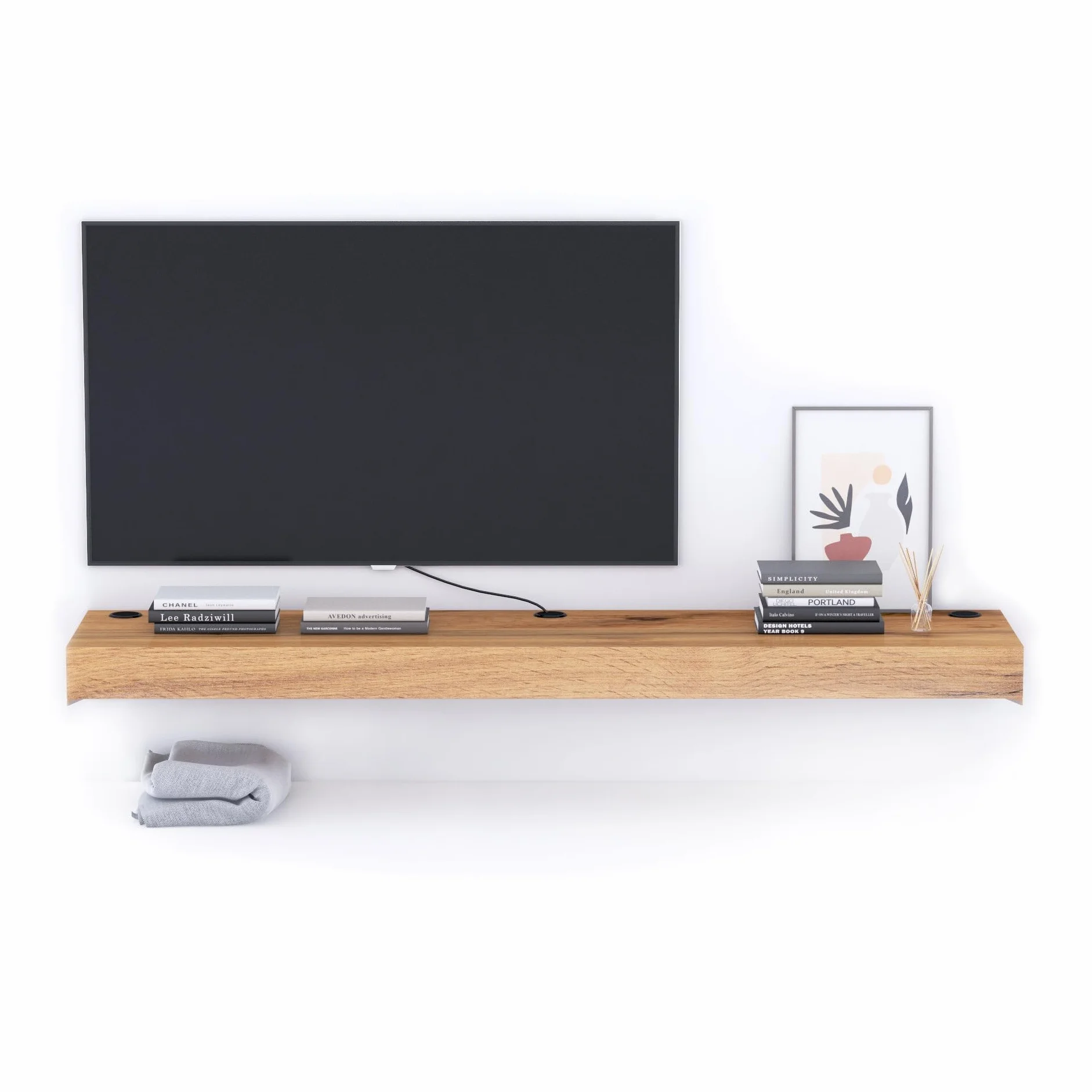 Mobili Fiver, Mueble TV Suspendido Evolution 180x40, Madera Rustica con Cargador inalámbrico, Made In Italy