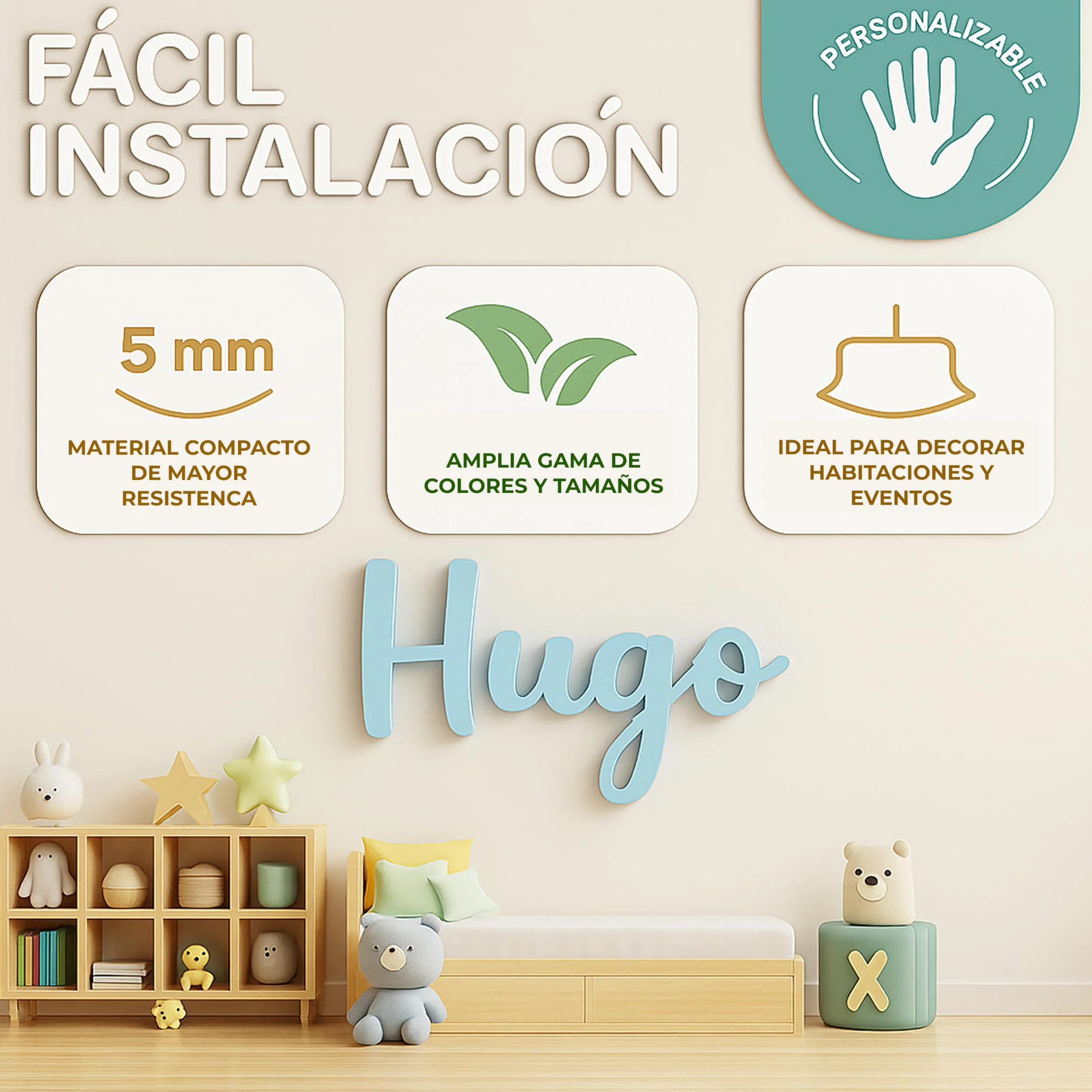 Letras Decorativas Personalizadas 15/20/25 cm para Habitación Infantil, Bautizo o Baby Shower