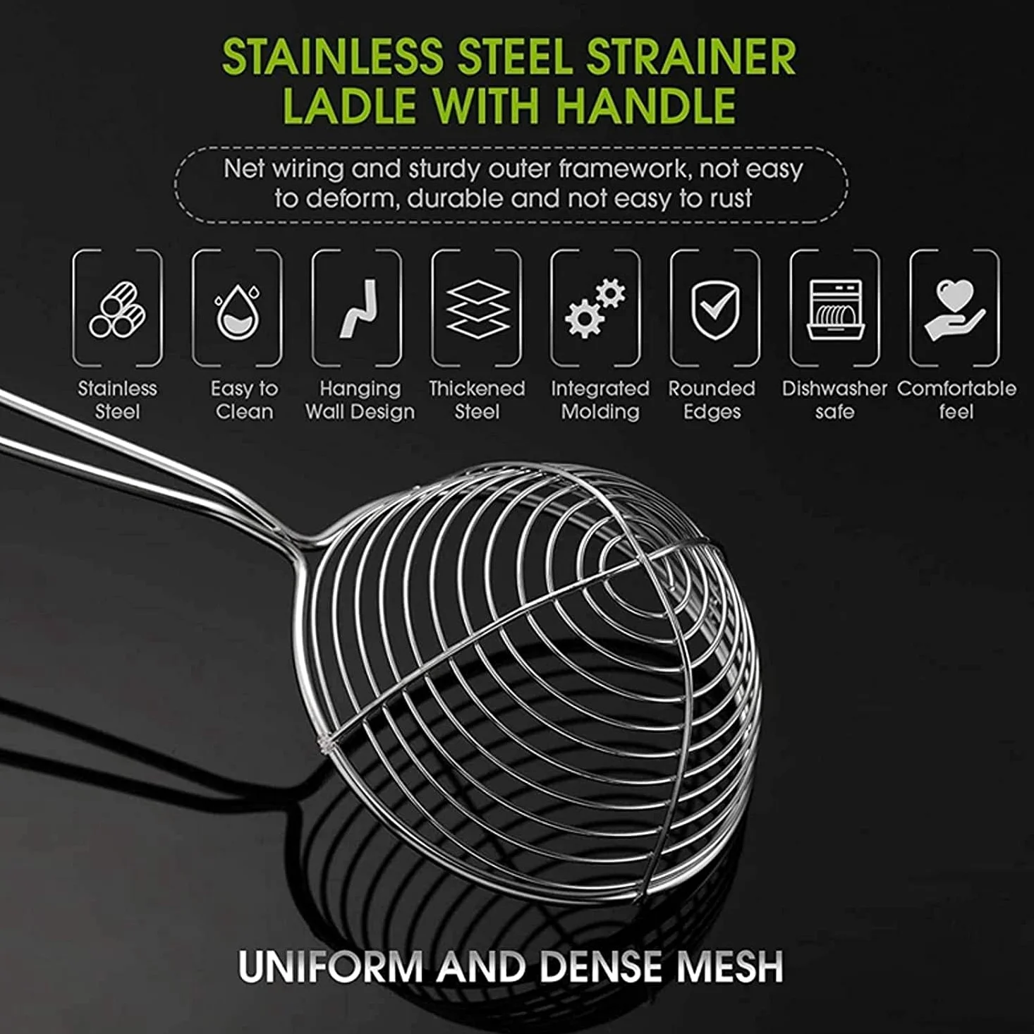 Colador De Cocina Filtros de Alimentos Tamiz de colador de Acero Inoxidable, Cuchara de Skimmer de Alambre con Mango for Olla Caliente Comiendo Sopa Drenaje Escurridor Pasta(10pc)