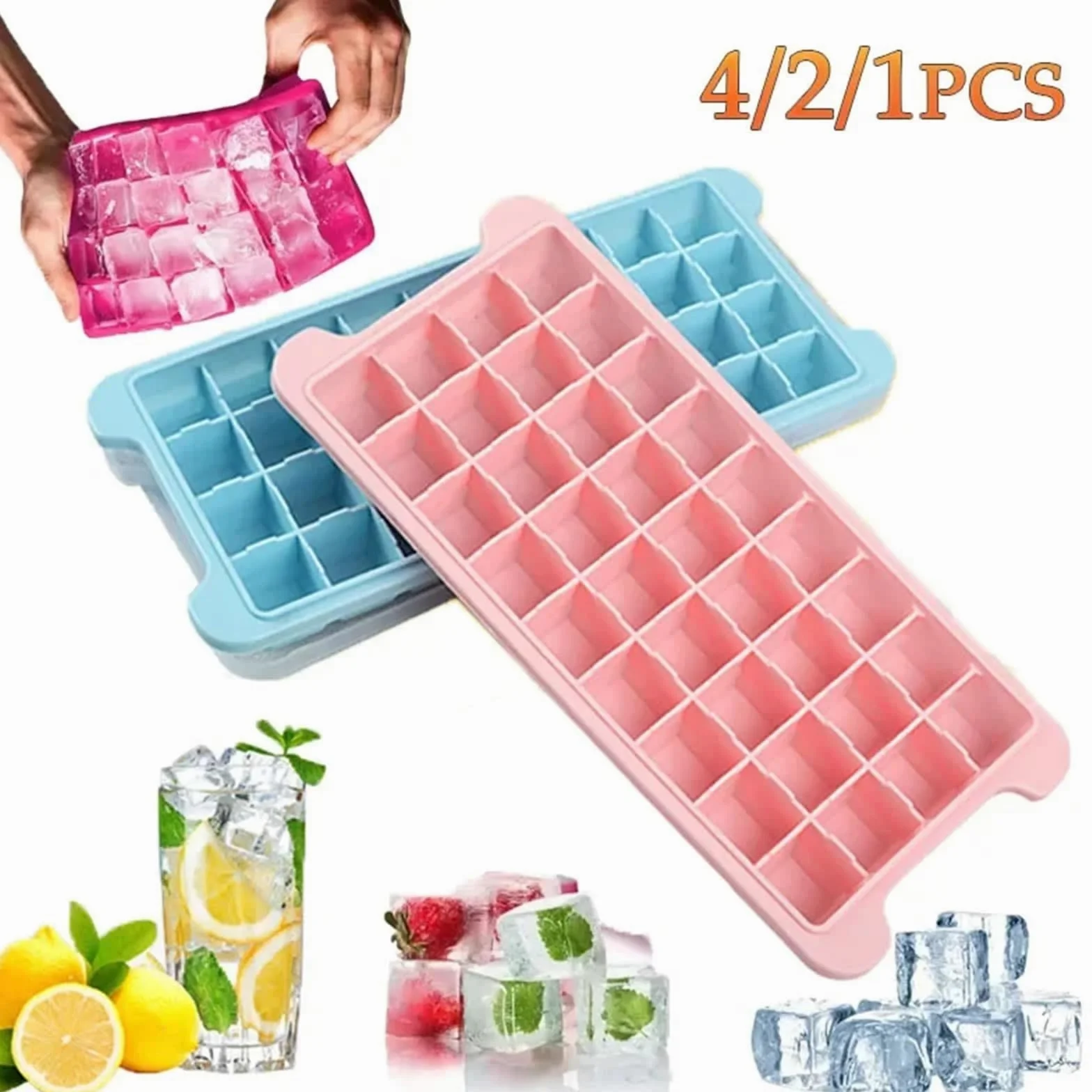 Cubiteras Para Hielo Moldes de silicona for cubitos de hielo (1-4 unidades), de fácil liberación, for hacer bolas de whisky, suministros de cocina(White-4PCS)