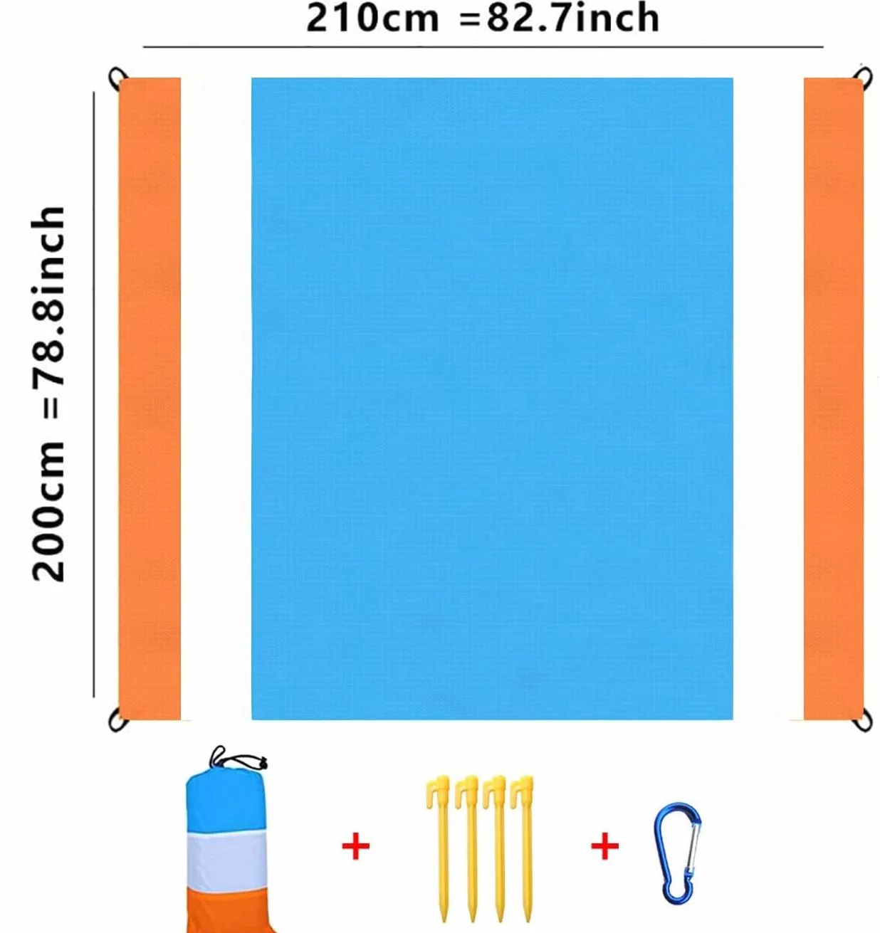 Manta de Playa Impermeable 200x210cm con 4 Estacas, Azul+Gris