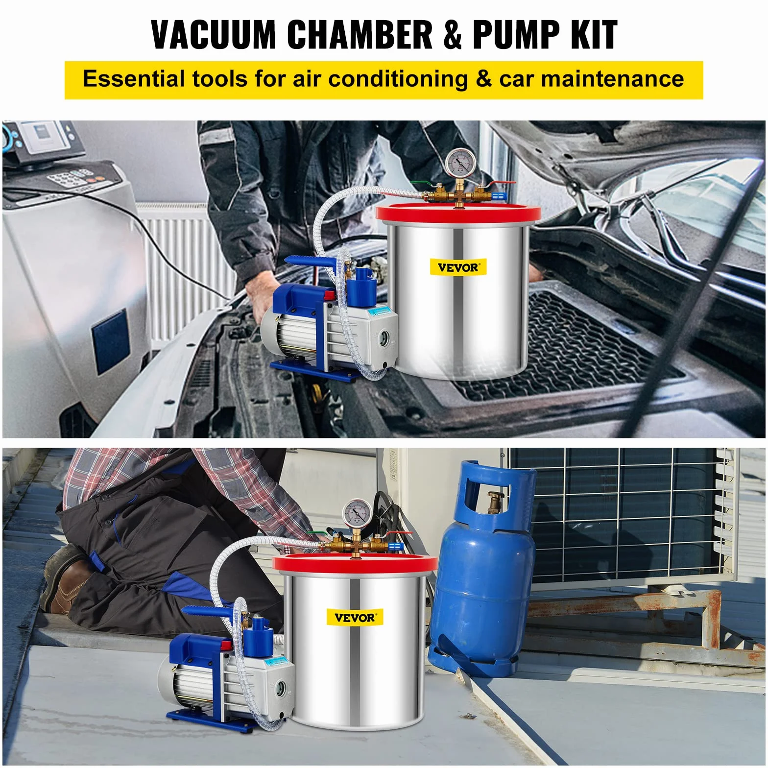VEVOR Cámara de vacío Bomba giratoria una Sola Etapa Kit Herramientas Aire estabilización Madera desgasificación siliconas epoxis