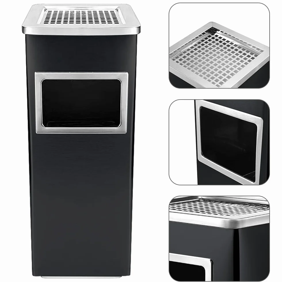 OHMG - Cenicero exterior 48L de acero inoxidable con cubo de basura interior, contenedores de basura de cocina para hotel (30 x 24 x 60 cm, negro)