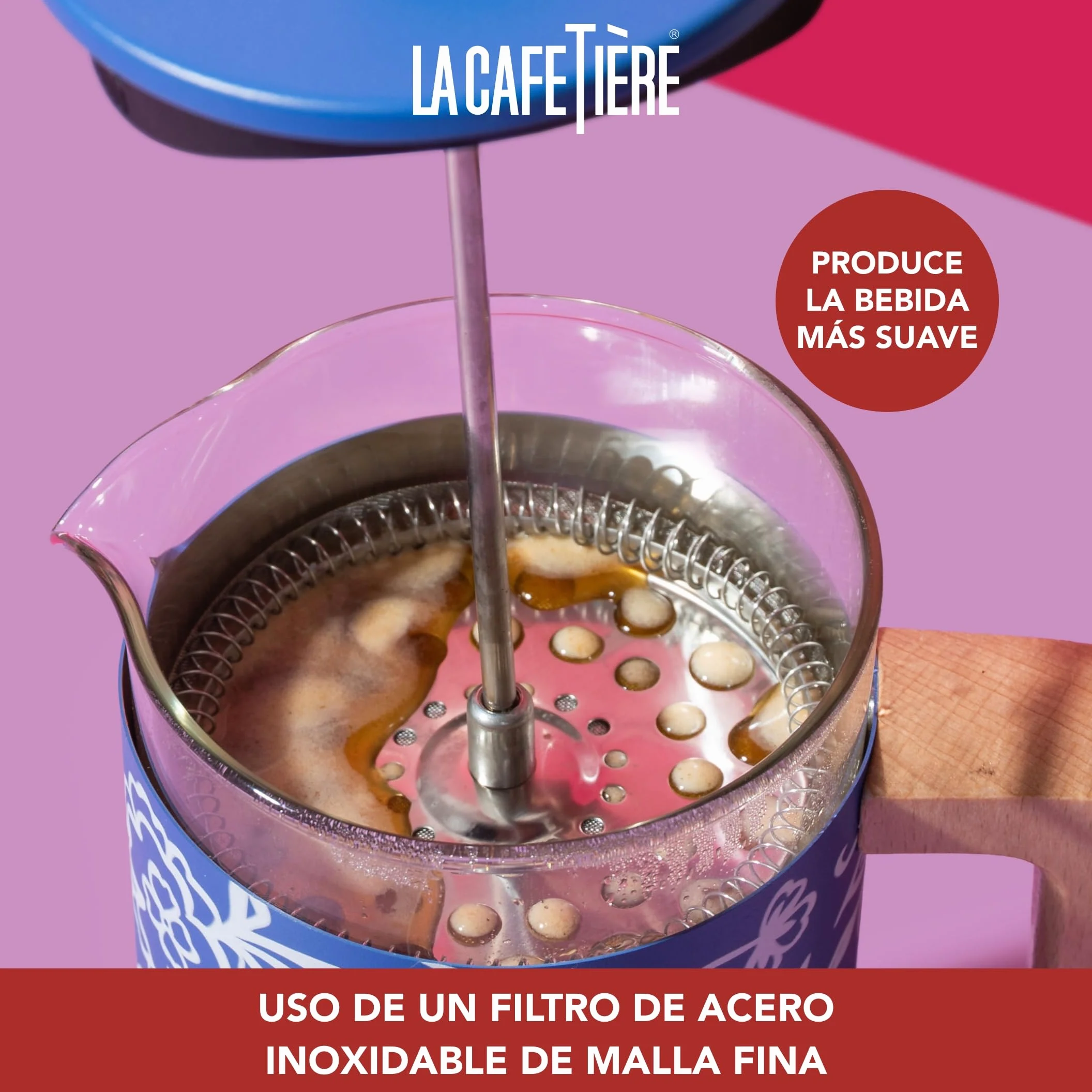 La Cafetière Pisa - Cafetera grande de prensa francesa de 8 tazas con diseño floral, cerámica resistente al calor de 1 L con émbolo de fácil agarre, ideal para té suelto y café molido, Blu Fiorato