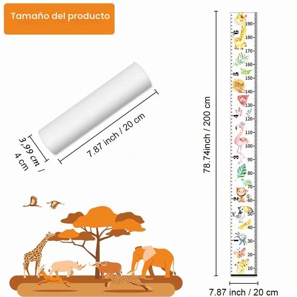 Extraíble Regla de Altura 20×200 cm Medidor Niños Adhesivo Pared Guardería