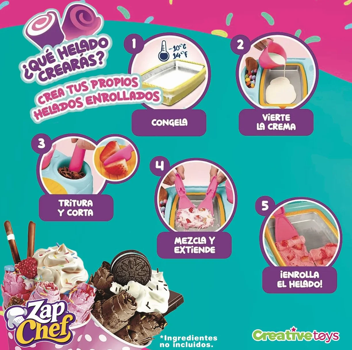 Bandai Zap Chef Fábrica Helados | Placa Metal con 2 Espátulas de Plástico | Máquina Rollos Caseros en Color Azul y Blanco | Kit Cocina Creativa Infantil 1 Unidad