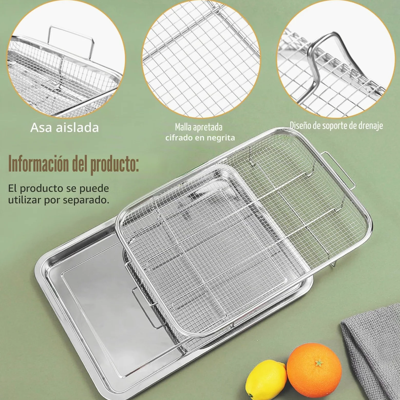 Bandeja de horno con rejilla de enfriamiento, 29 x 39 x 6 cm, acero inoxidable, bandeja para hornear y rejilla para tartas, menos pegajosa, cesta para hornear galletas, parrilla y refrigeración, apta