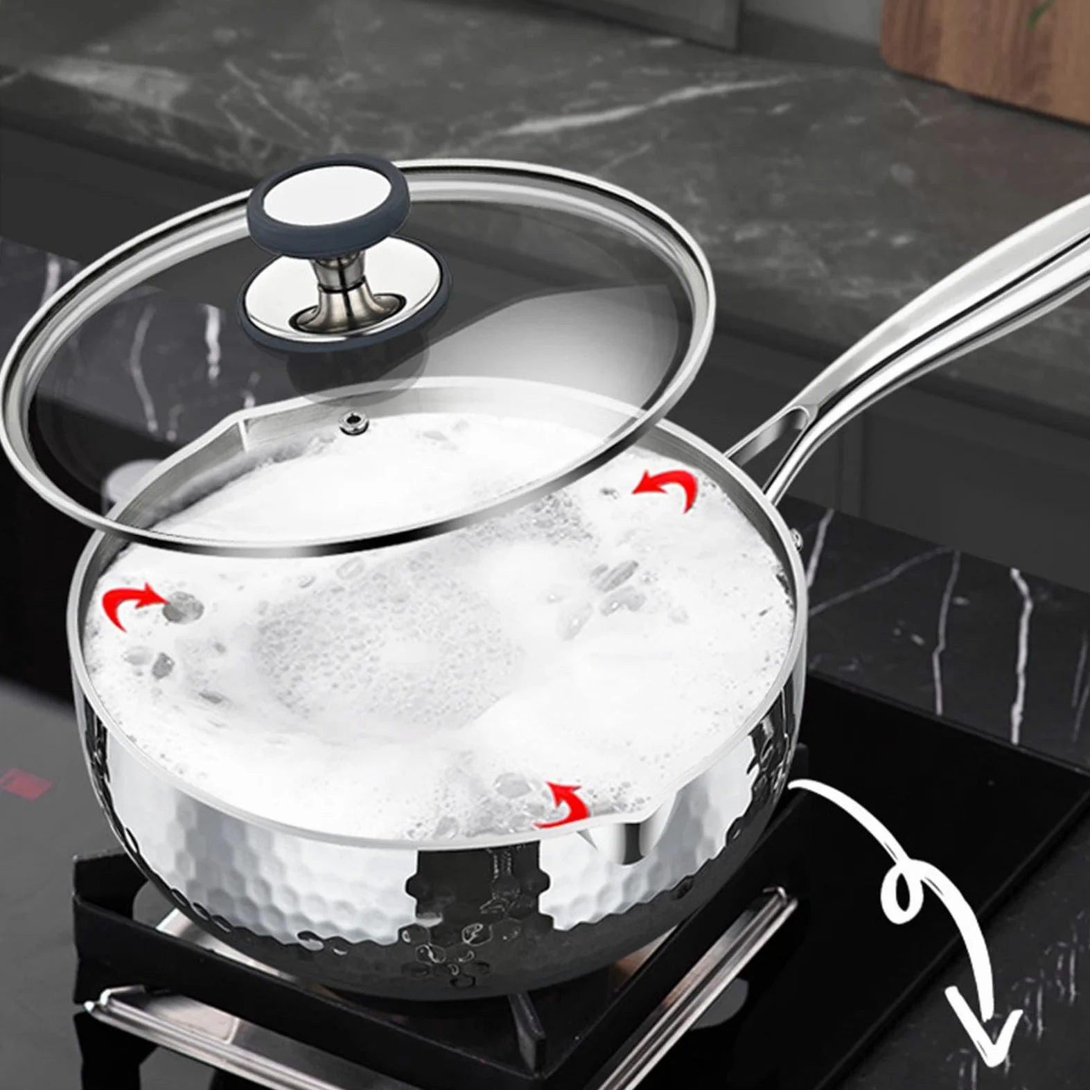 Cazo Con Tapa Antiaderente Con Tapa, Asa Y Vertedor | Cazo Pequeño Para Vapor Y Salsas Cocinar, Freír, Cocción Lenta, Hervir, Sopas, Comidas Saludables, Compatible Con Inducción