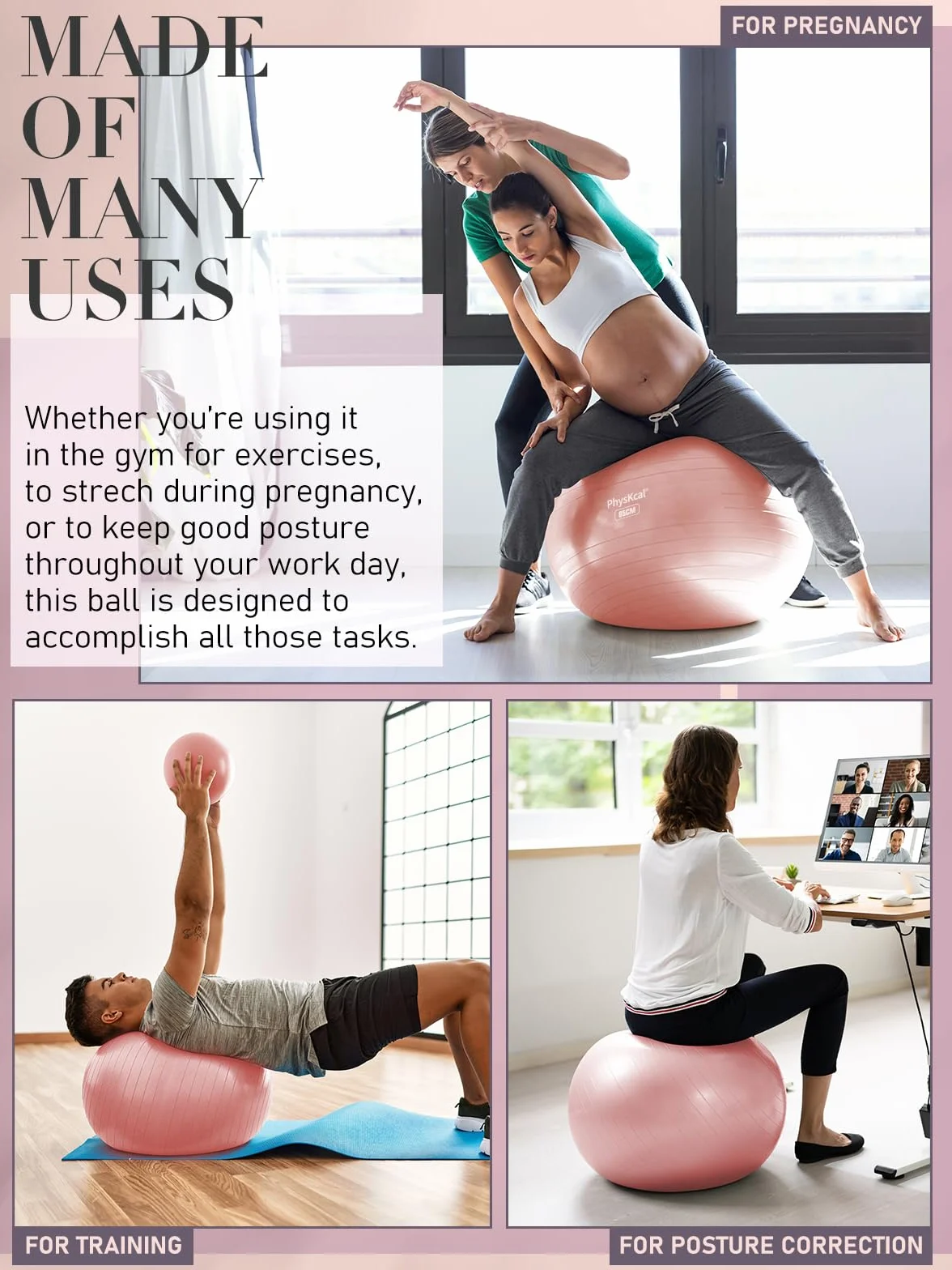 PhysKcal Fitball Anti-pinchazos 55cm 65cm 75cm 85cm Incluye Inflador