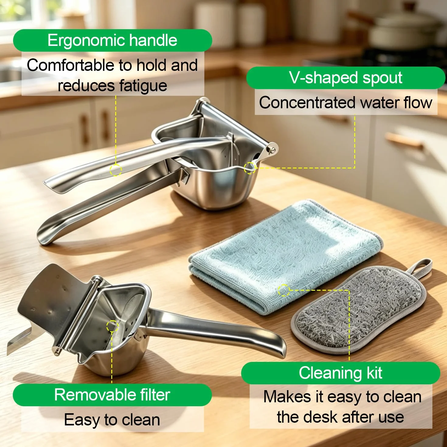 2 Piezas Acero Inoxidable 304 Exprimidor Limon Exprimidor Manual Lemon Squeezer Principio de Palanca Exprimido Eficaz Facil de Limpiar para Limones Naranjas Limas Granadas y Otras Frutas | Acero inoxidable 304 | Mango ergonómico | compacto ahorra espacio