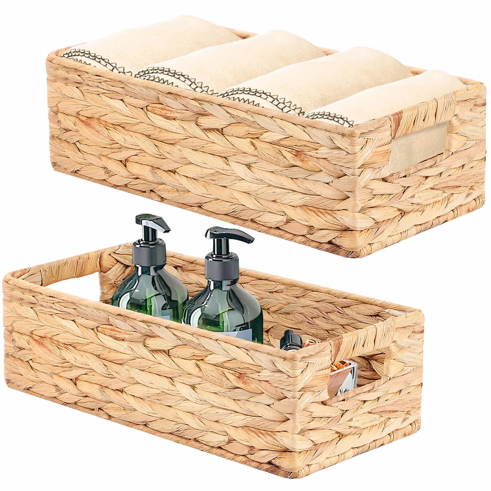 Cestas Almacenaje Tejidas Jacinto de Agua con Mango 37x16.5x11 cm 33x12.5x10 cm