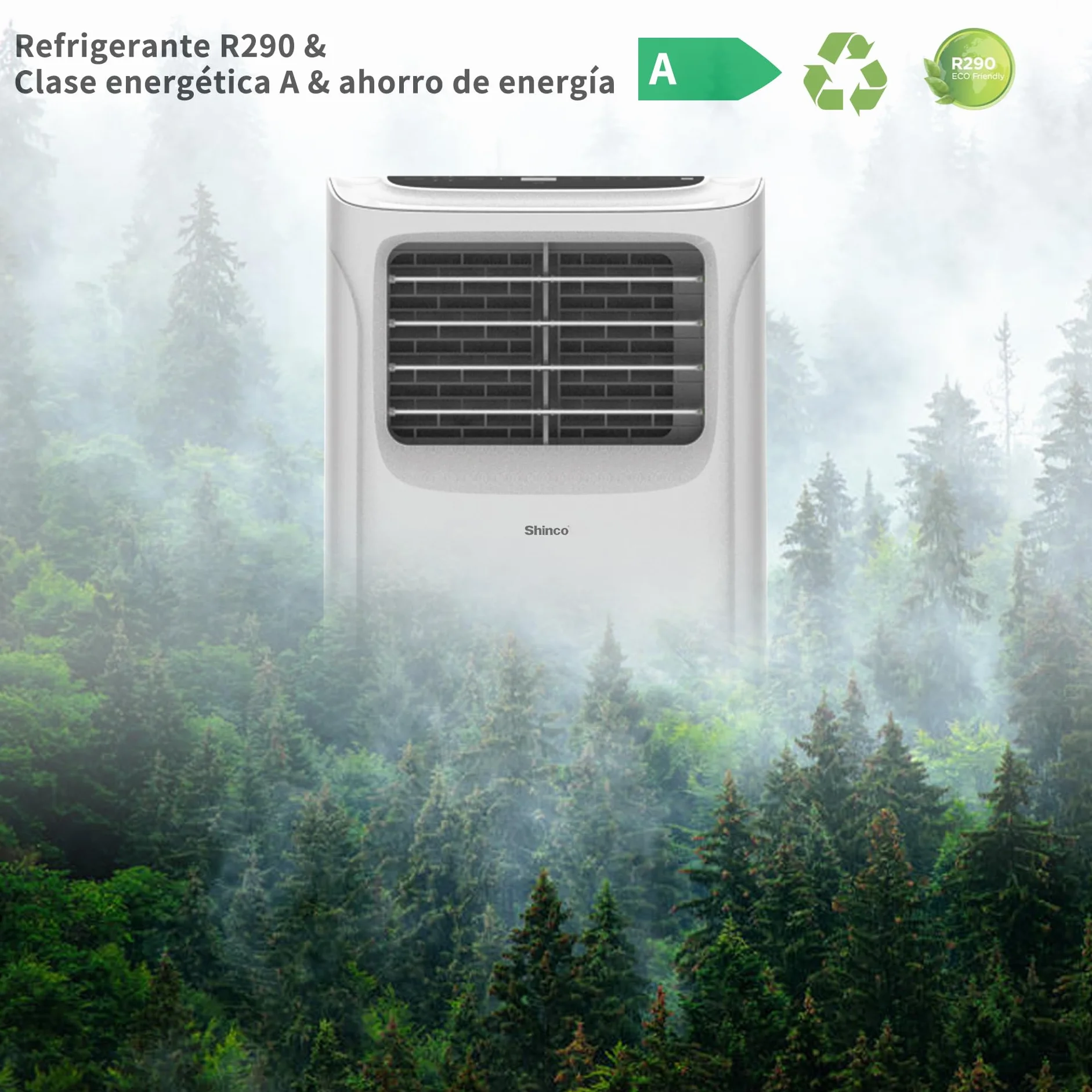 SHINCO 9000BTU Aire Acondicionado Portátil con Función 3 en 1, Aire acondicionado, Deshumidificador, Ventilador, Modo de suspensión, Para máximo de 22㎡, Temporizador de 24 horas, Kit de Ventana