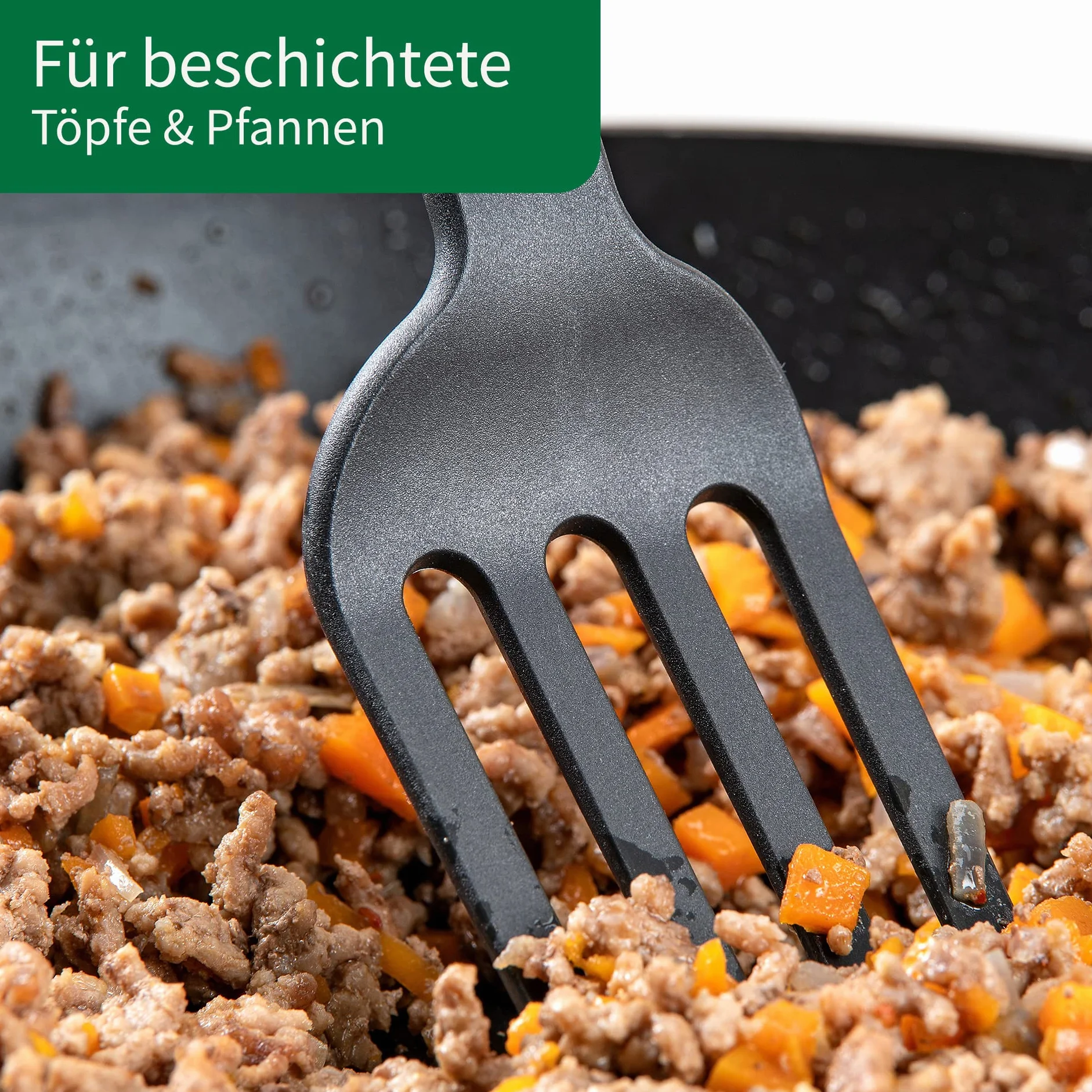 FACKELMANN Chefkoch Multitenedor de plástico – Tenedor de cocina con mango ergonómico Soft-Touch – Tenedor de cocina adecuado para ollas y sartenes con revestimiento – Resistente al calor y apto para