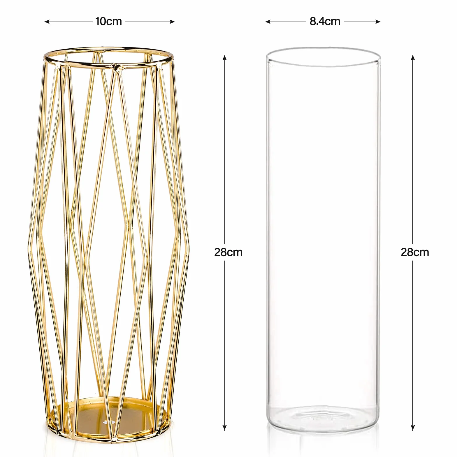 Jarrones Decorativos Modernos con Soporte Metálico Geométrico, Terrario Cristalino, Florero de Vidrio para Plantas Hidropónicas y Flores, Centro de Mesa para Bodas y Decoración de Interiores